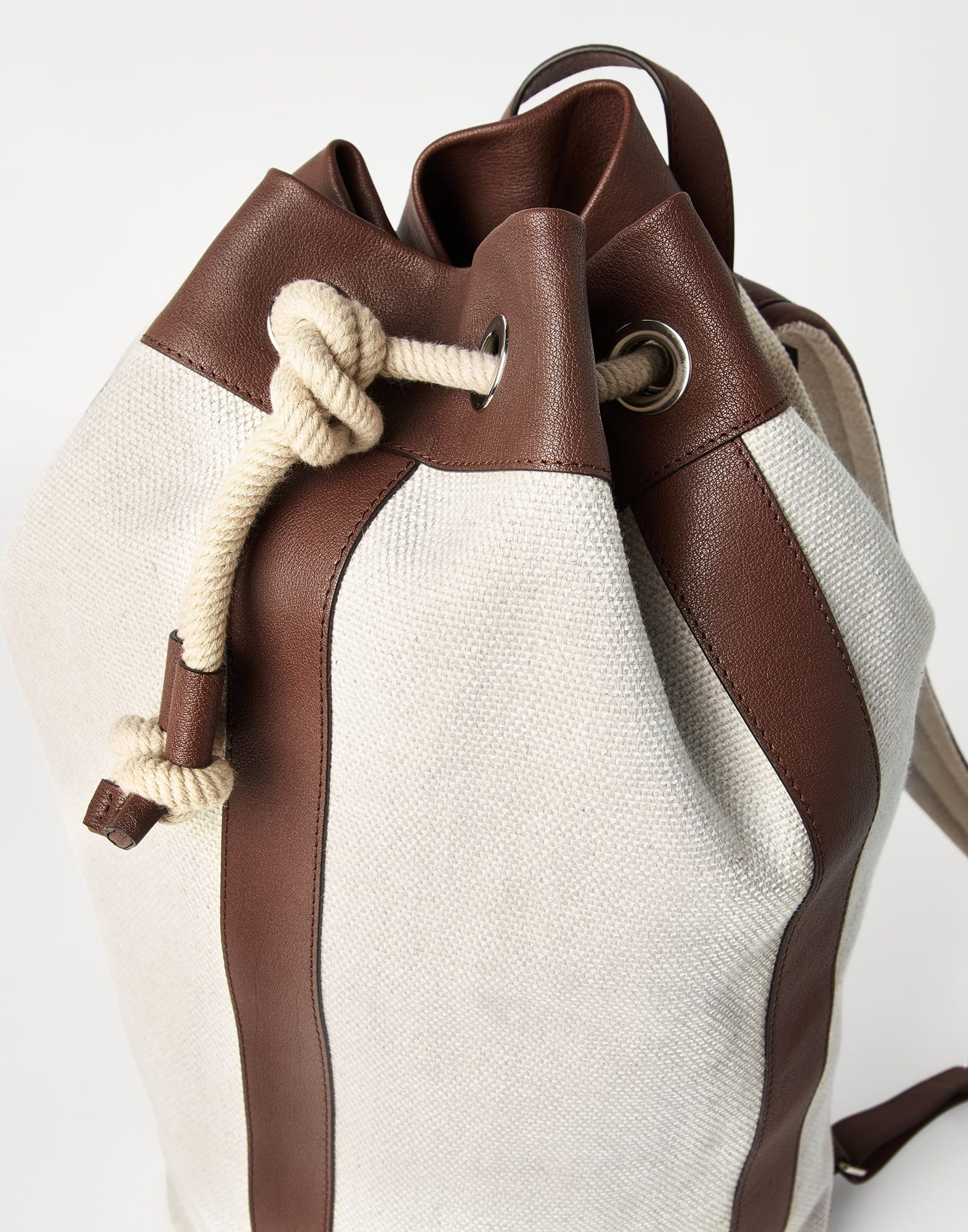 Water-resistant canvas and buffalo leather drawstring backpack - 3