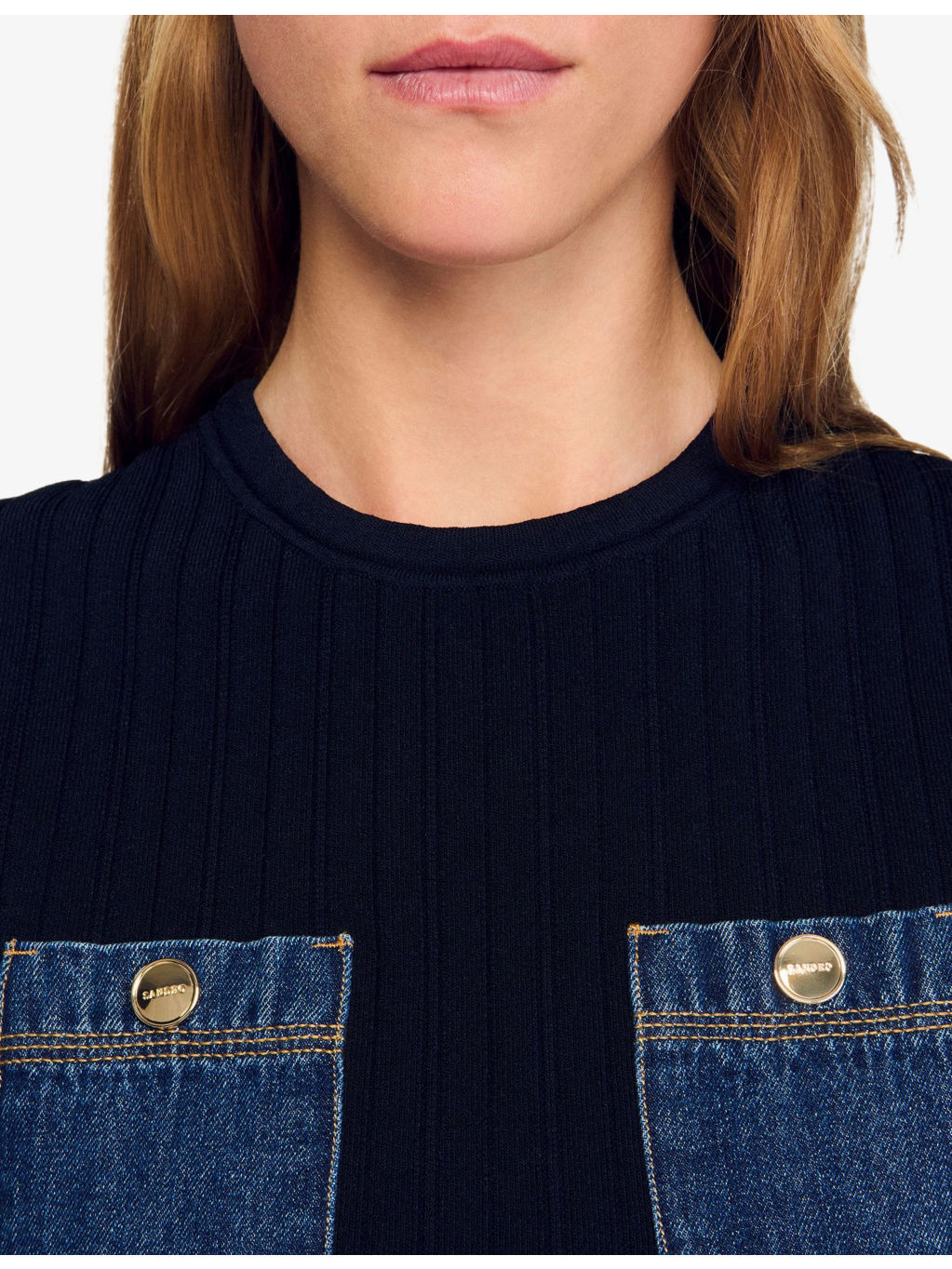 Denim-Pockets Sleeveless Knitted Top - 5