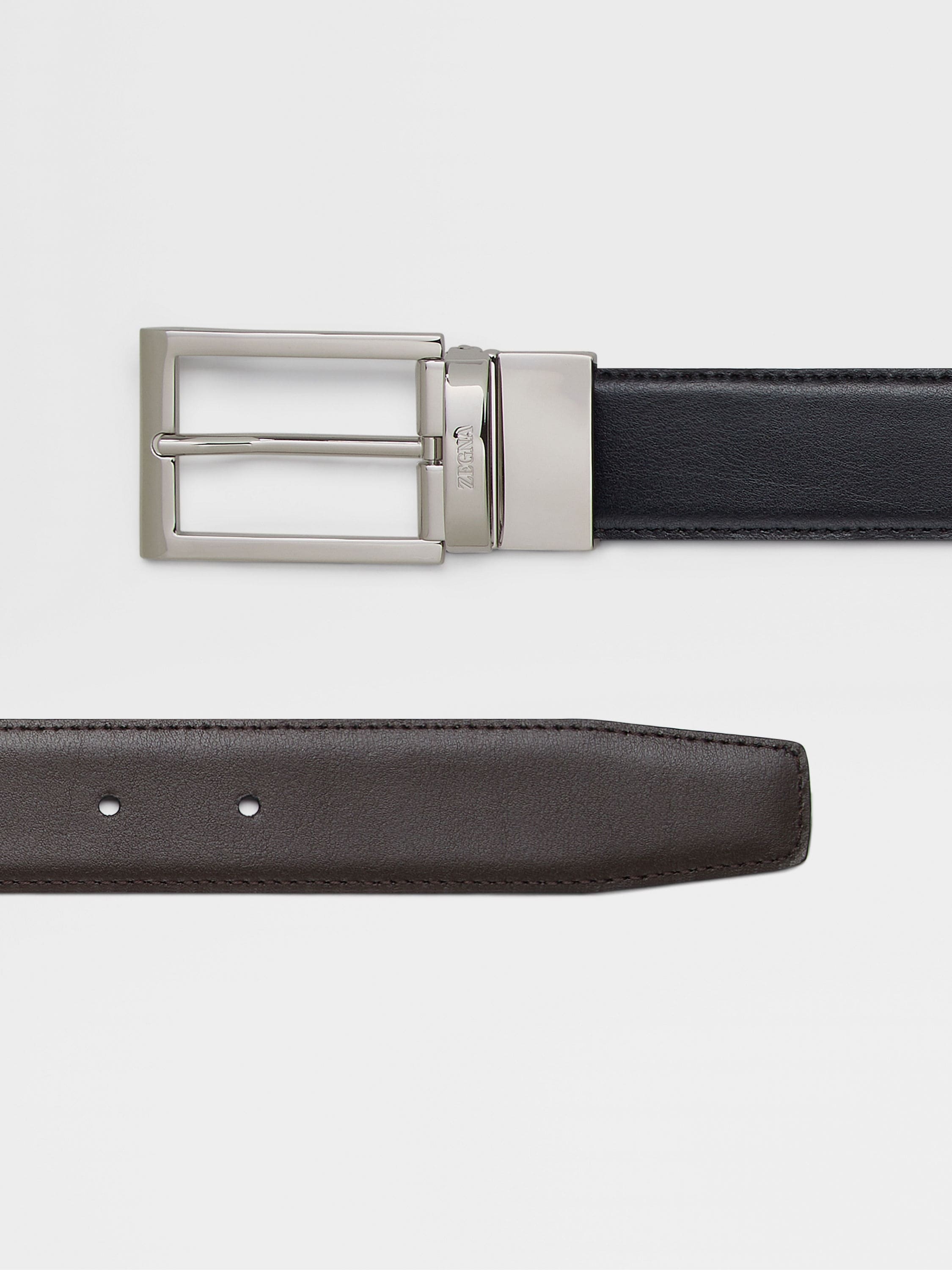 BLACK AND DARK BROWN REVERSIBLE LEATHER BELT - 2