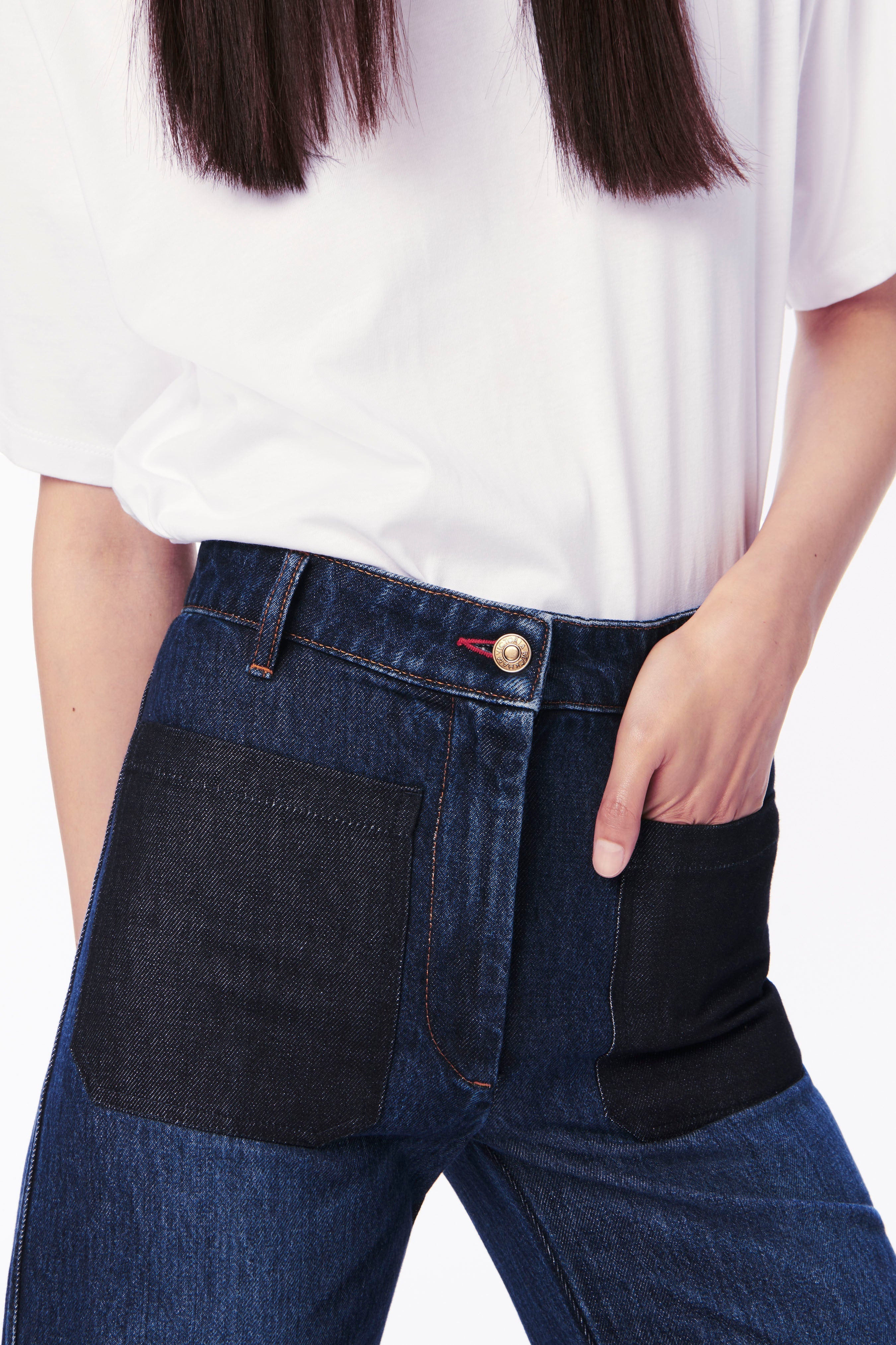 Alina High Waisted Patch Pocket Jean in Dark Wash - 3