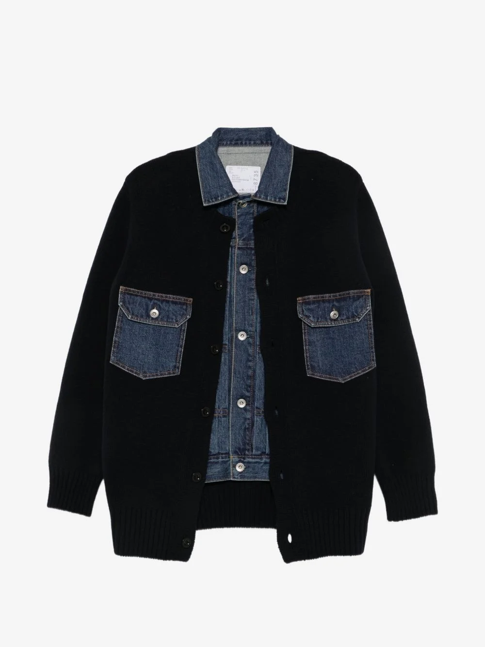 denim-panelled button-up jacket - 1