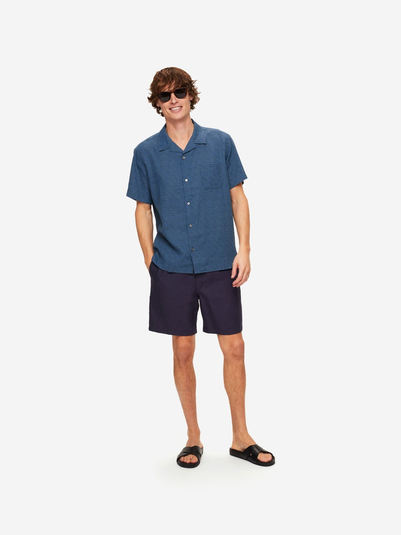 Derek Rose Men's Short Sleeve Shirt Milan 16 Linen Navy outlook