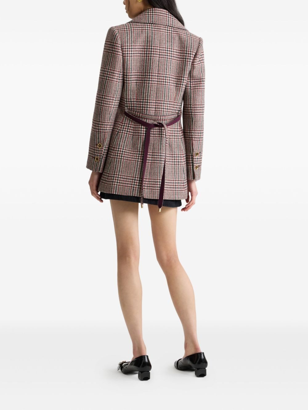 checked belted blazer - 3