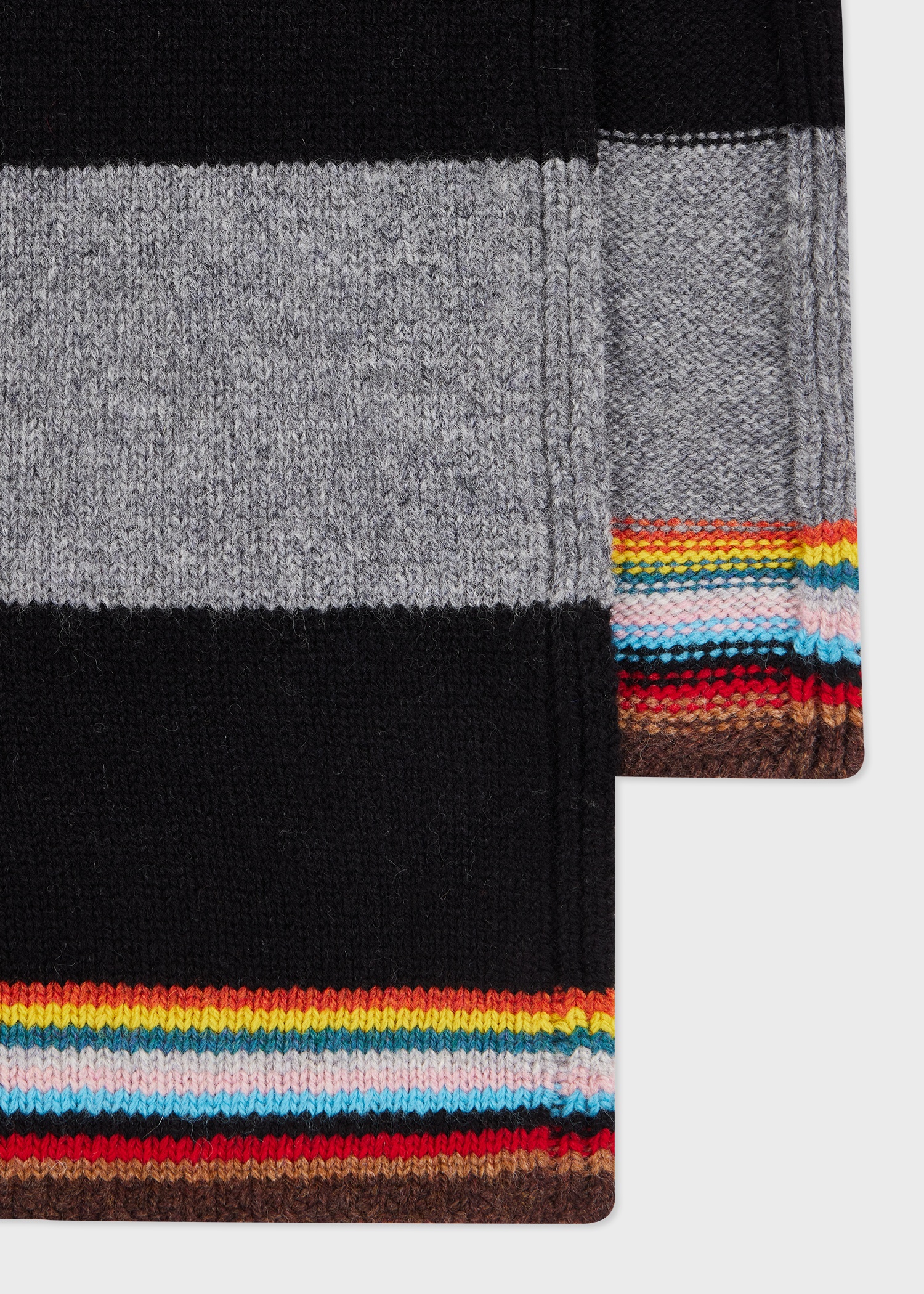 Black and Grey Block Stripe Scarf with 'Signature Stripe' Trim - 2