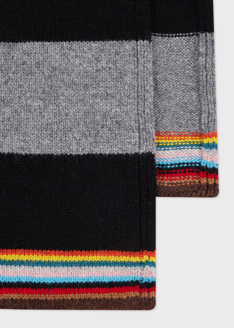 Paul Smith Black and Grey Block Stripe Scarf with 'Signature Stripe' Trim outlook