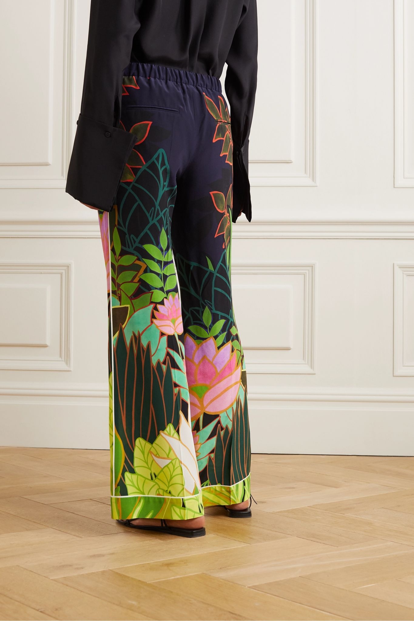 Printed silk crepe de chine wide-leg pants - 4