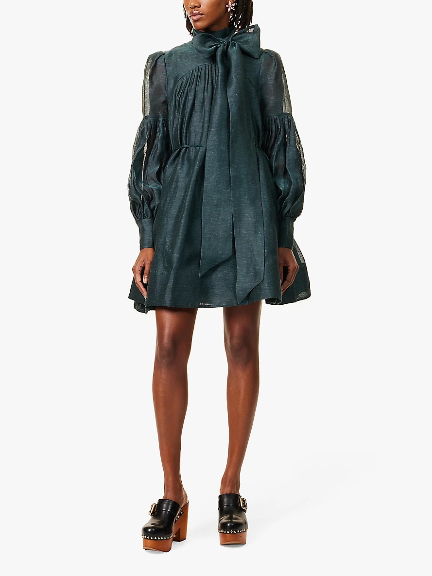 Zimmermann PAVILION TIE NECK MINI DRESS | REVERSIBLE