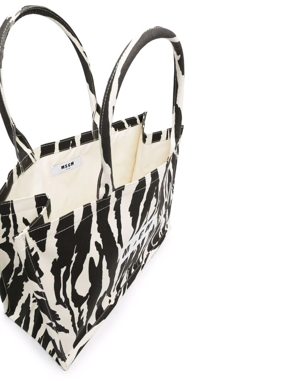 logo printed zebra tote bag - 5