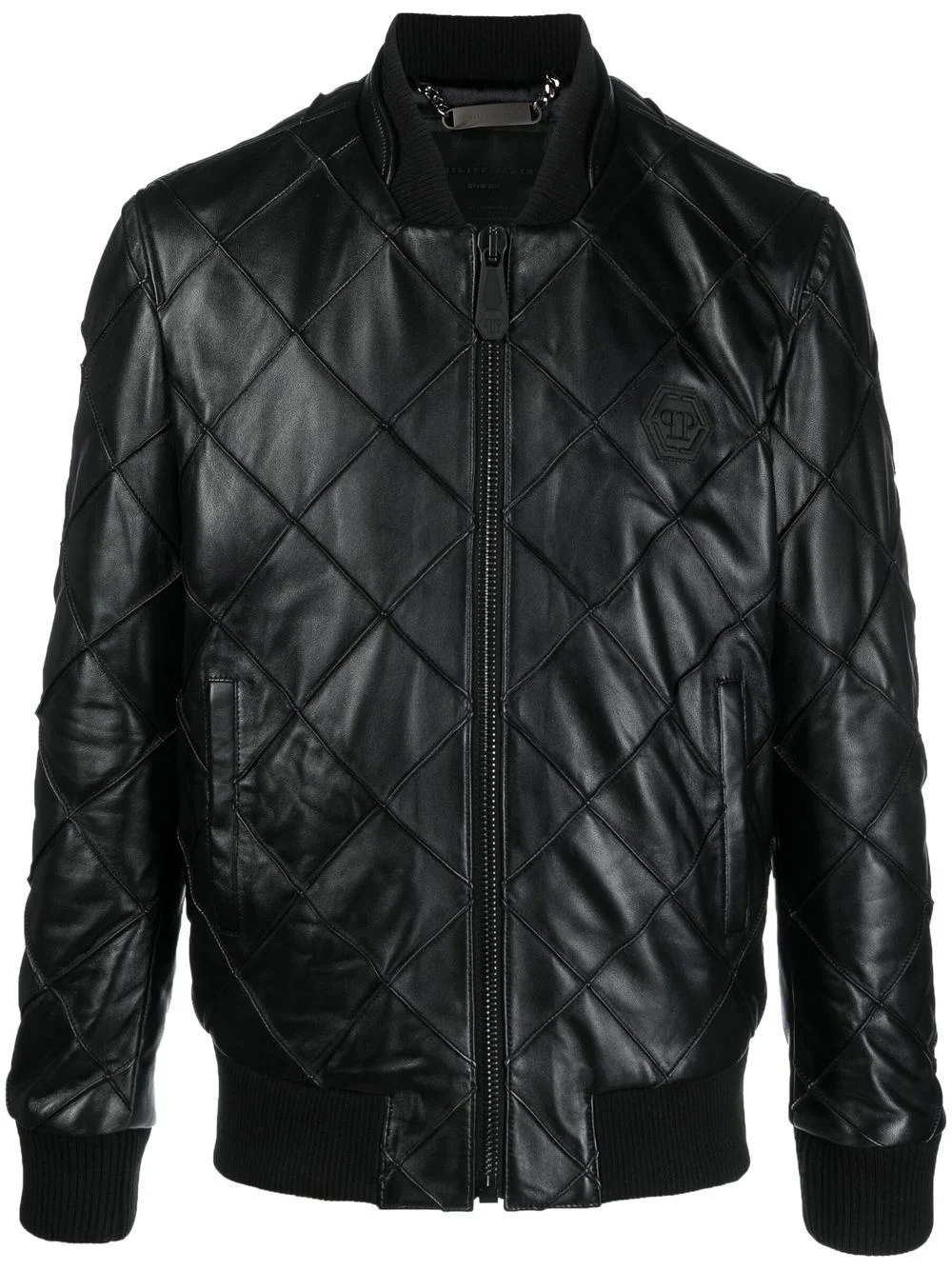quilted leather bomber jacket - 1