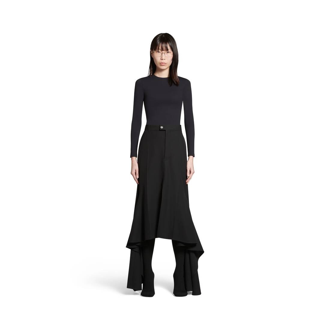 Women's Deconstructed Godet Skirt in Black - 2