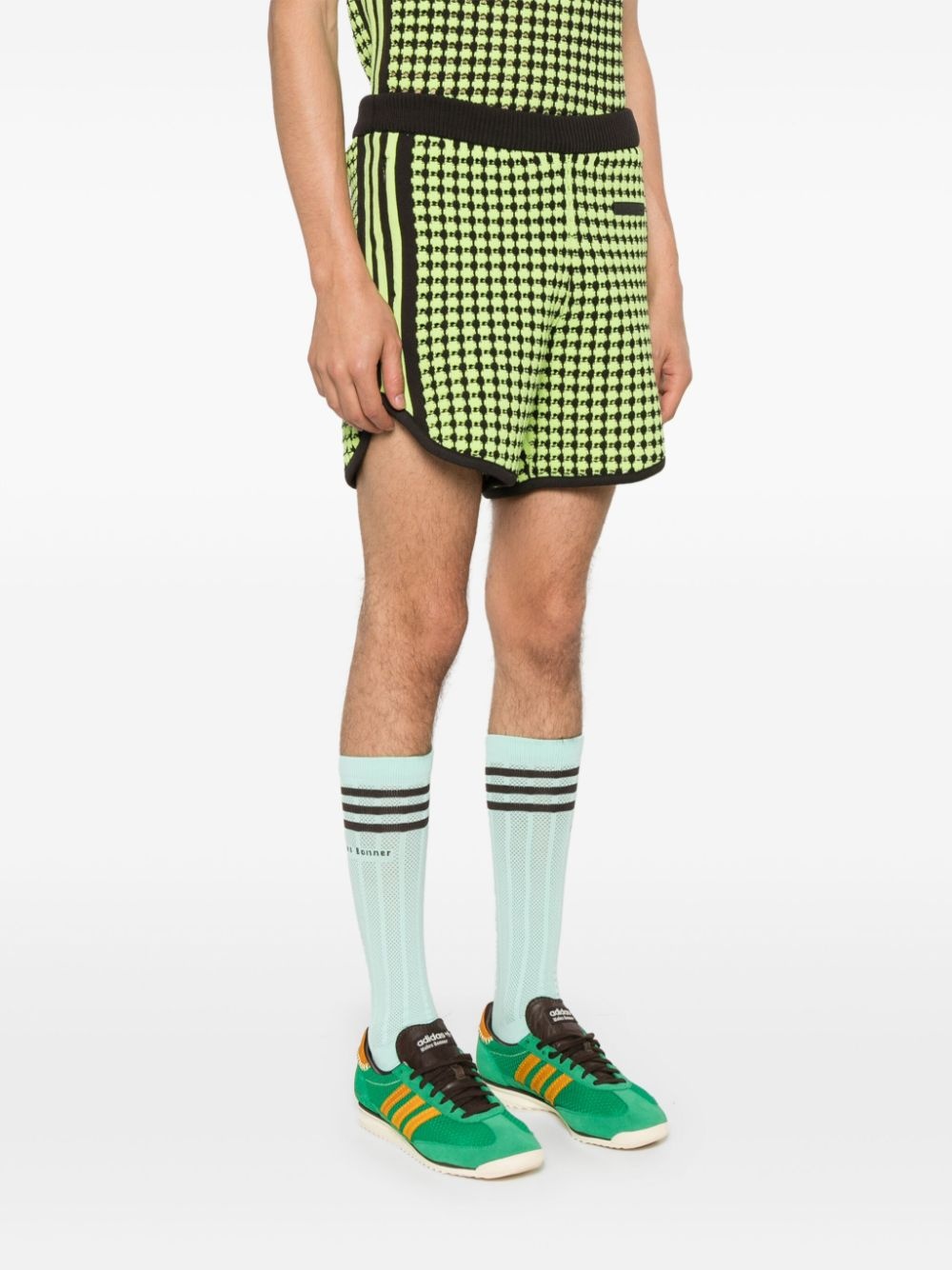 X Wales Bonner houndstoot crochet-knit shorts - 4