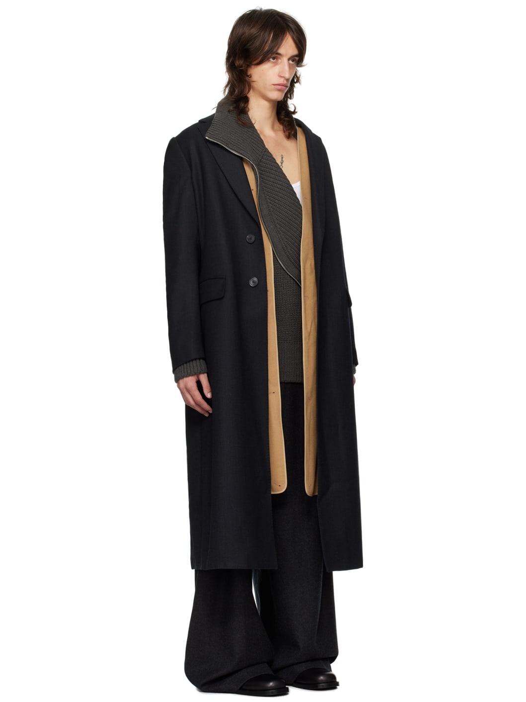 Black Wool Layered Coat - 2