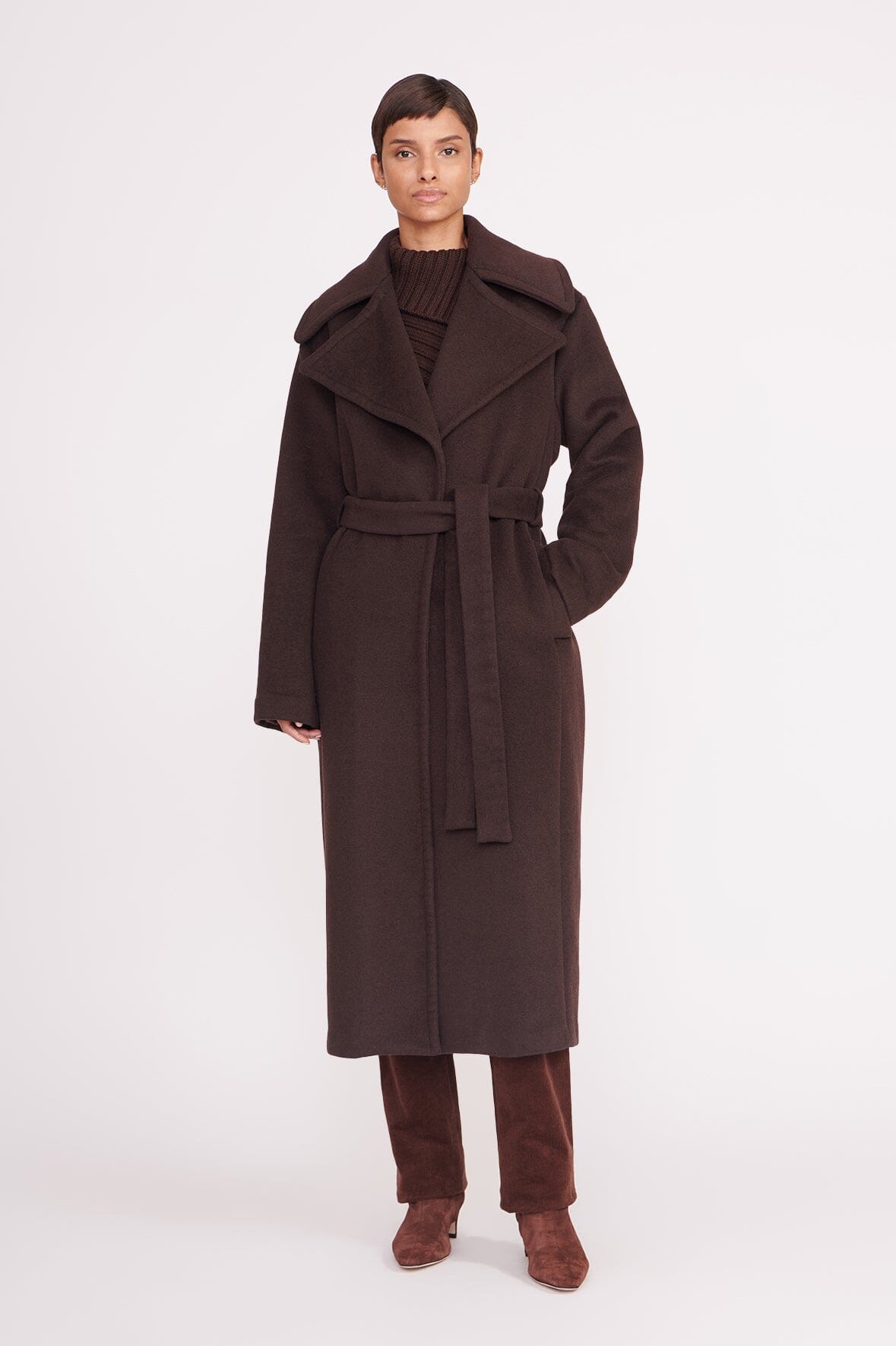 STAUD CARVER COAT DARK CHOCOLATE - 2
