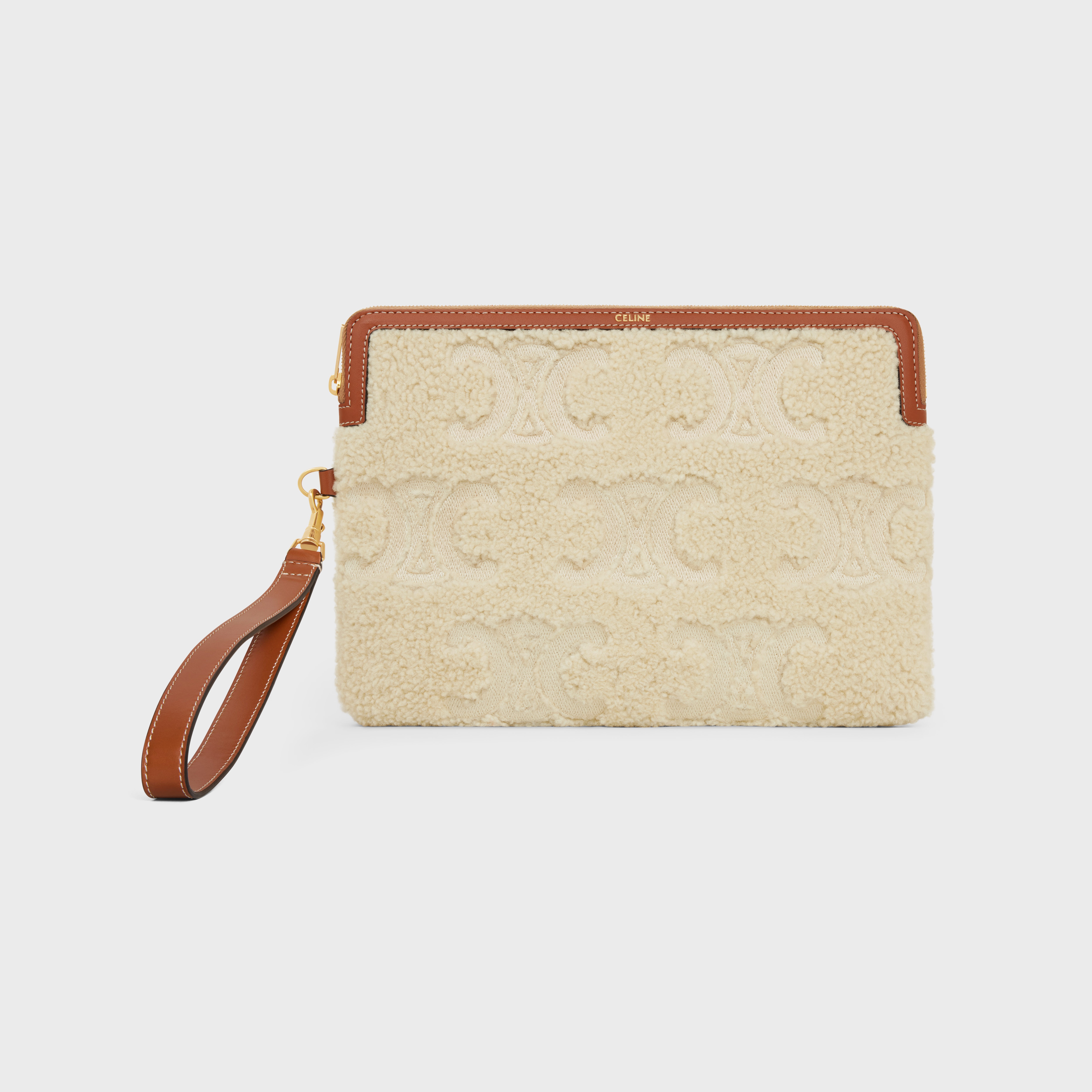 SMALL POUCH WITH STRAP celine signature in SHEARLING WITH TRIOMPHE EMBROIDERIES - 1