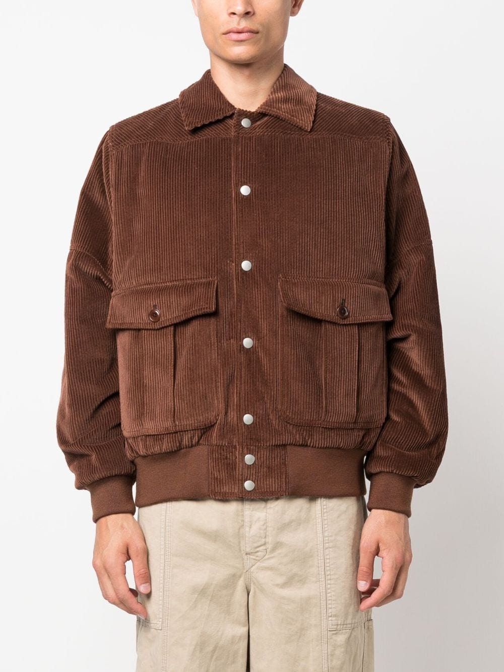 logo-patch corduroy jacket - 3