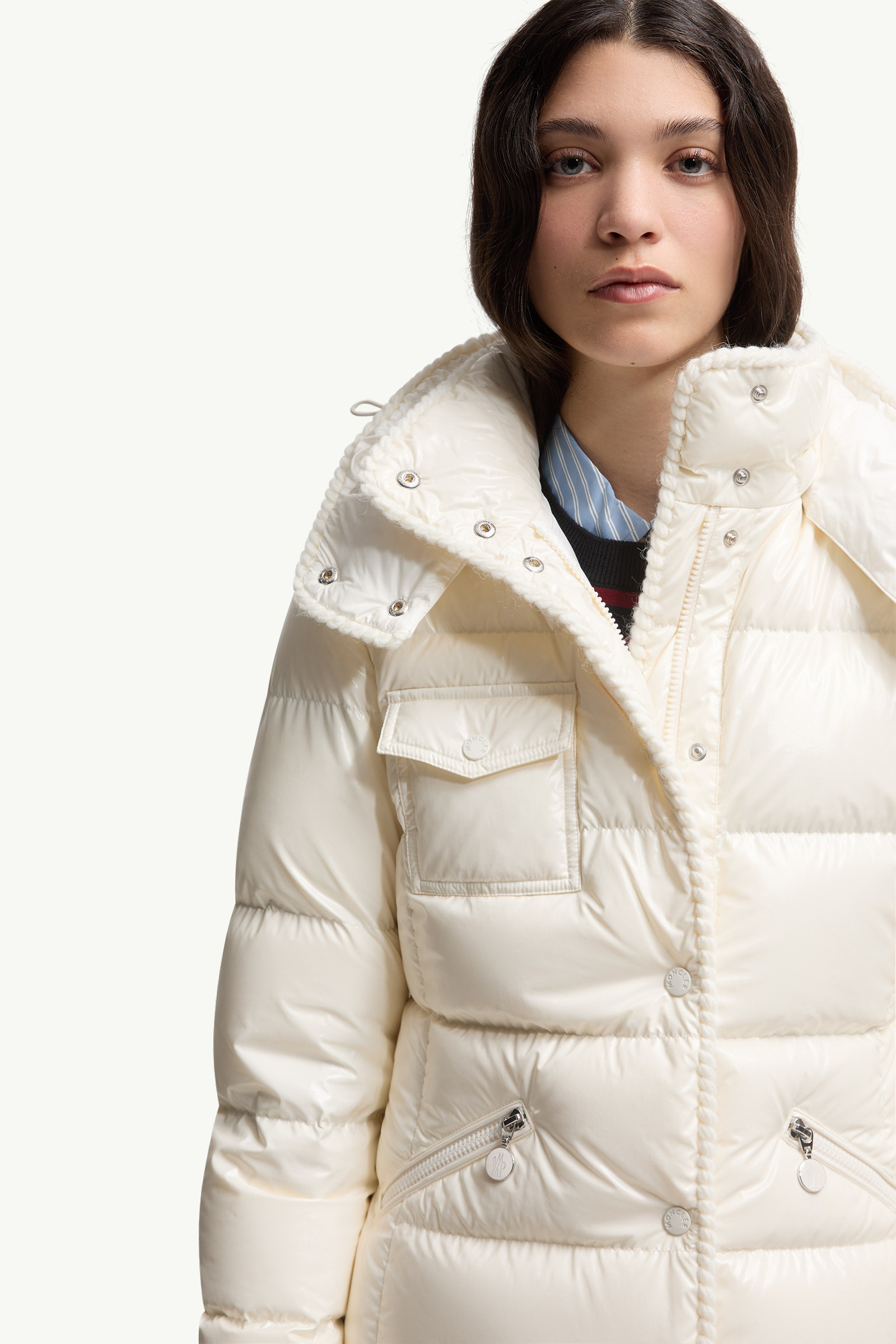 Glareins Braided Trim Hooded Short Down Jacket - 7