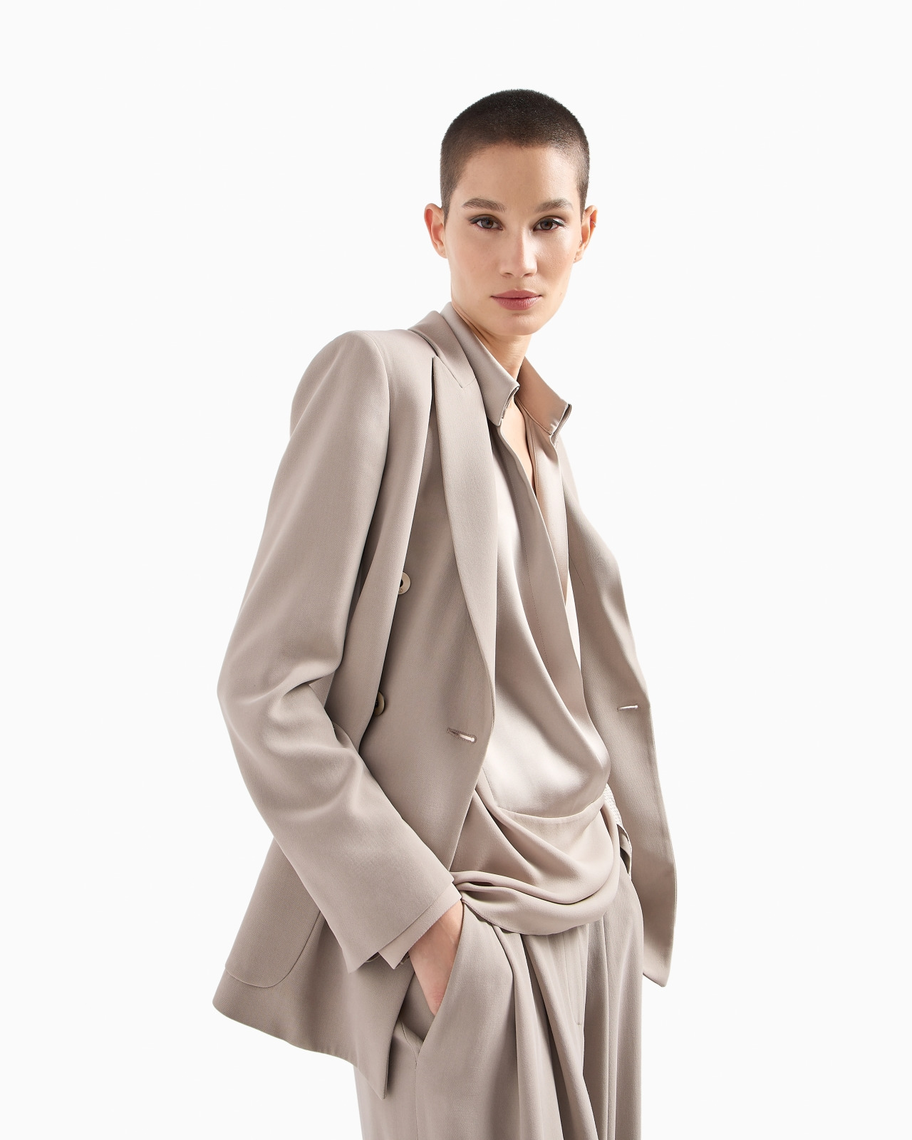 Washed silk double-breasted jacket - 6