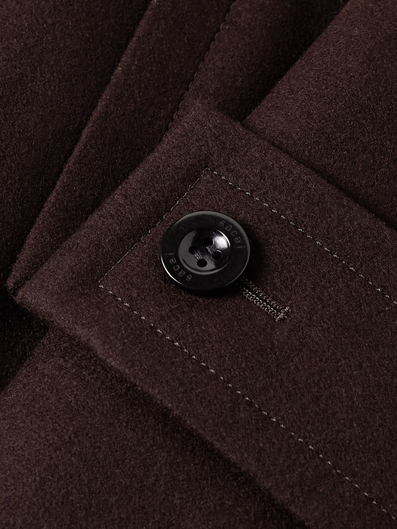 Rope-Trimmed Layered Melton Wool-Felt and Nylon Hooded Jacket Brown - 5