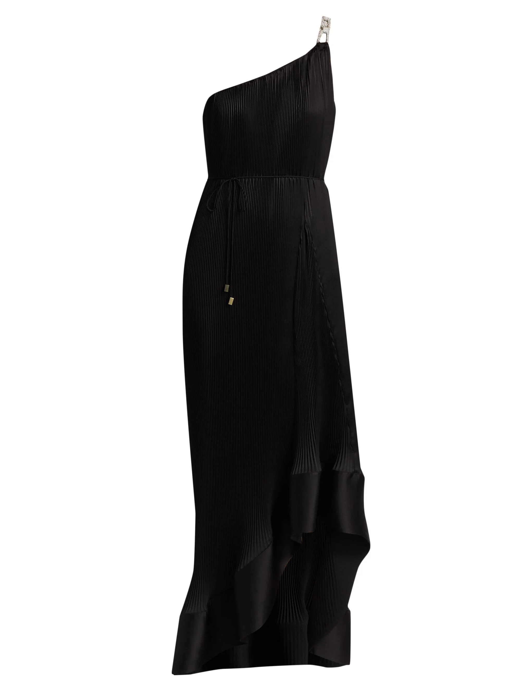Women's Mariah Embellished-Strap Pleated Satin Maxi Dress - Black - 1