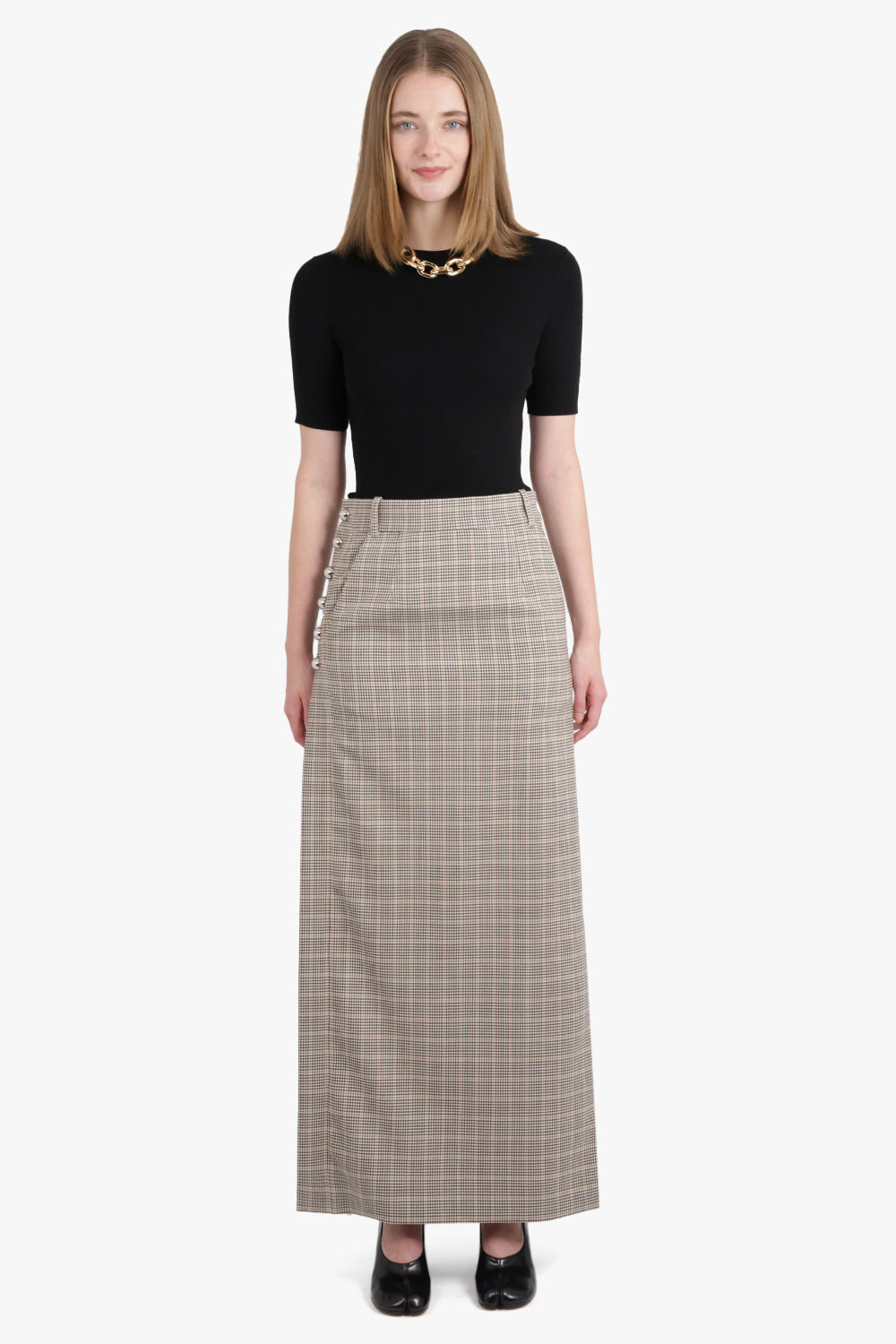 CHECK PRINT STRAIGHT MAXI SKIRT | BEIGE - 4