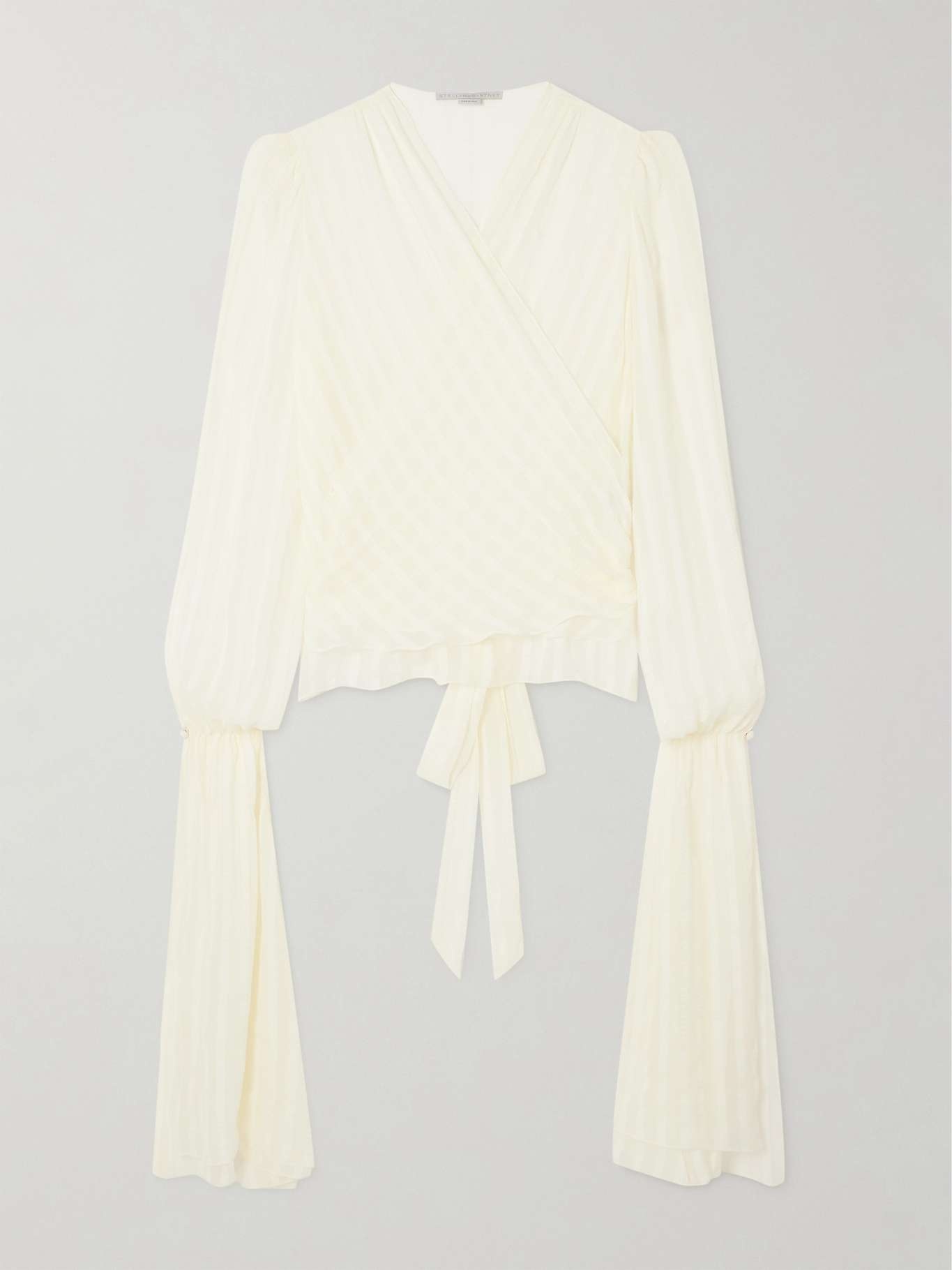 + NET SUSTAIN striped organic silk-blend chiffon wrap blouse - 1