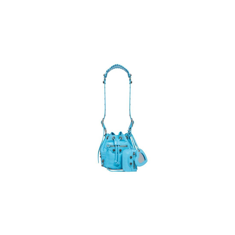 Women's Le Cagole Xs Bucket Bag Crocodile Embossed in Blue Sky 1