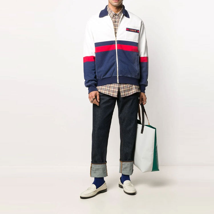 Gucci Web Detail Panelled Zip-Up Cardigan 'White Blue' 625402-XJCOD-9059 - 2