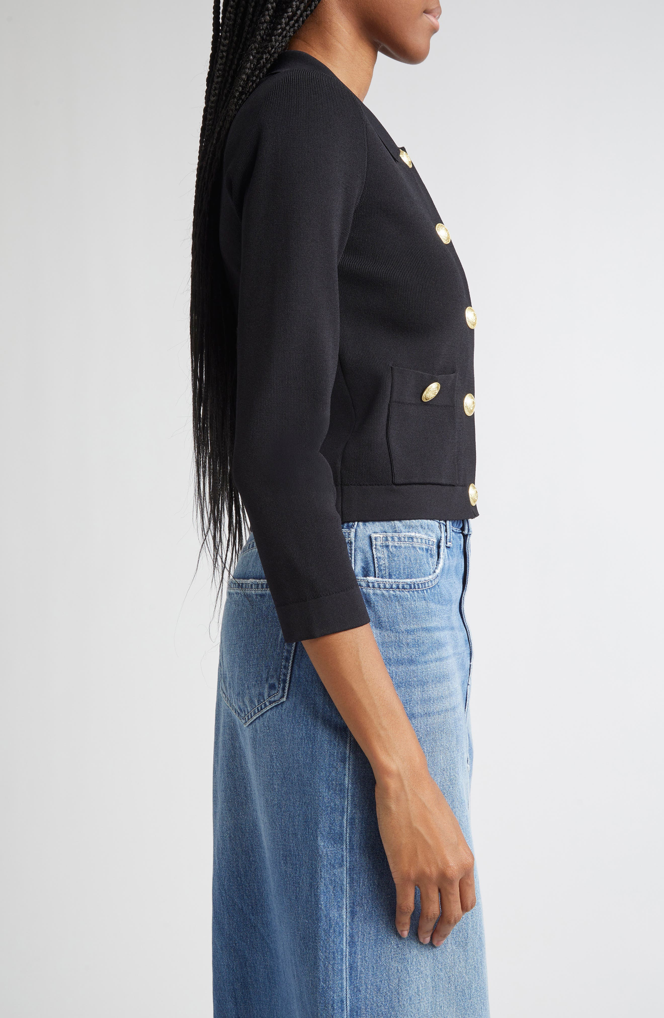 L'AGENCE Osiris Knit Jacket in Black/Gold at Nordstrom - 4