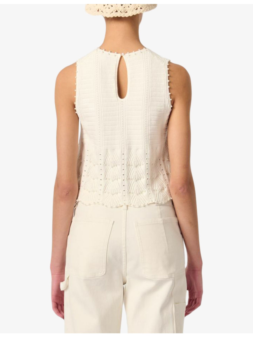 Sleeveless Bead-Embellished Cotton-Blend Top - 4