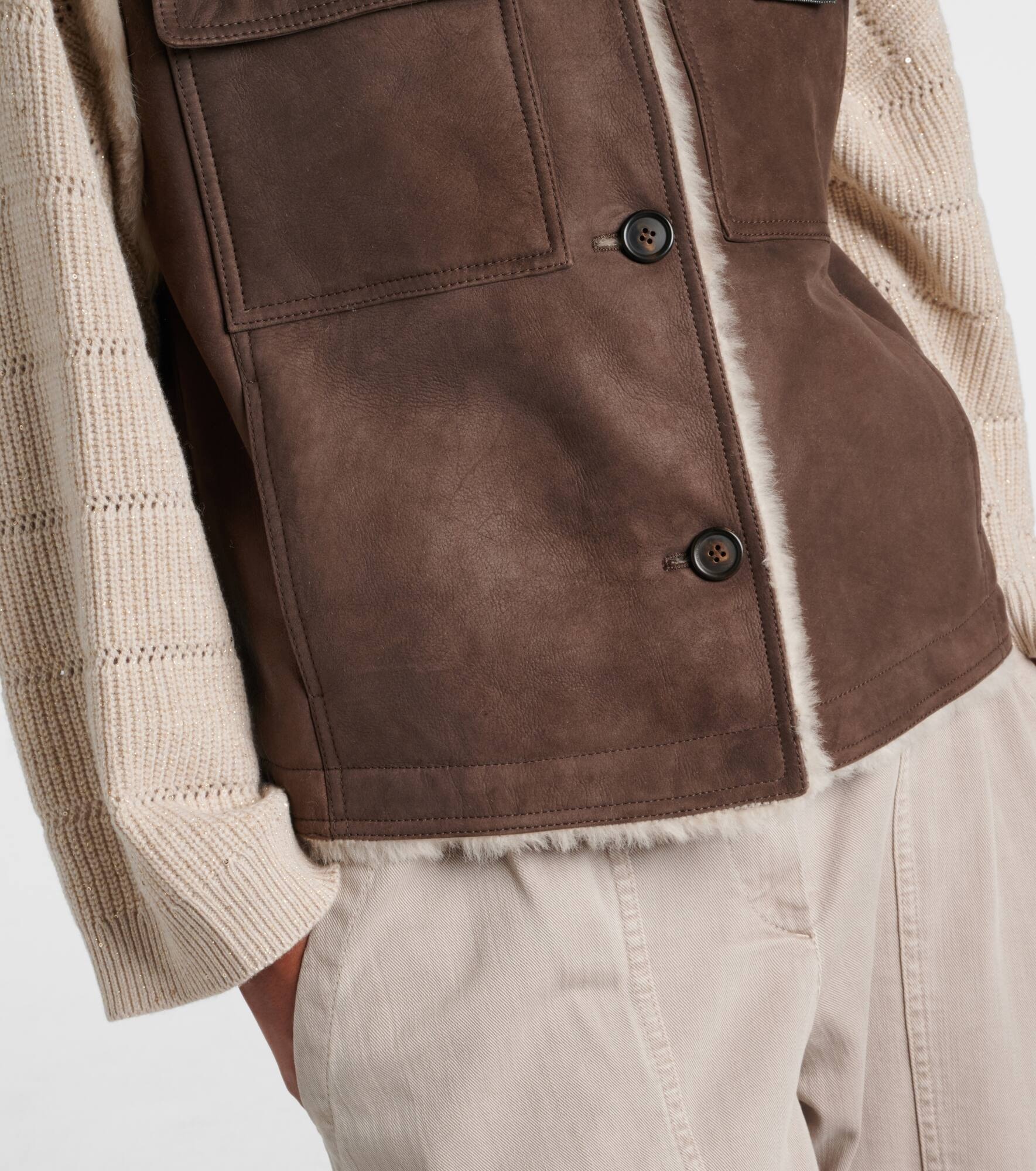 Shearling-lined suede vest - 5