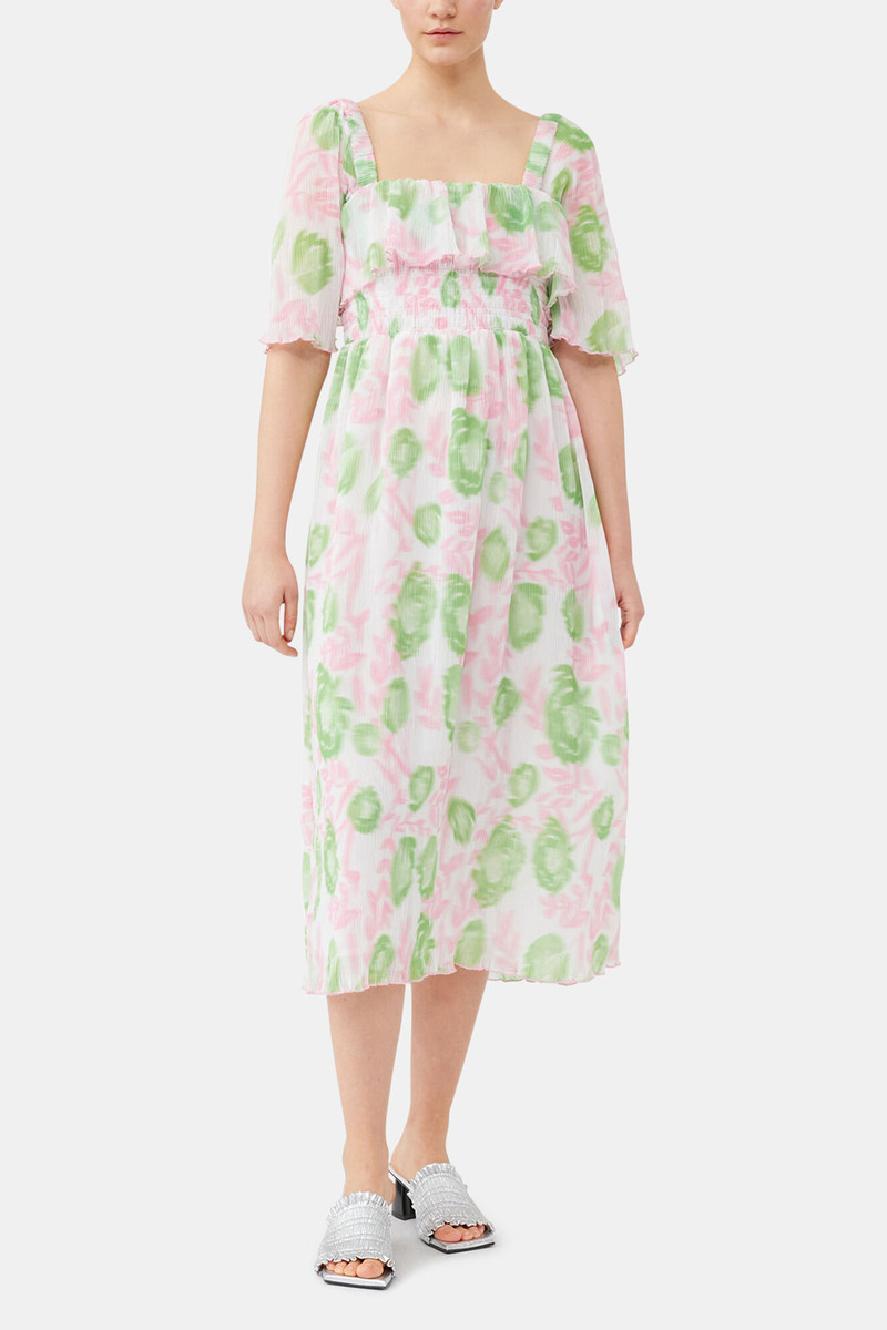 PLEATED GEORGETTE MIDI SMOCK DRESS 6