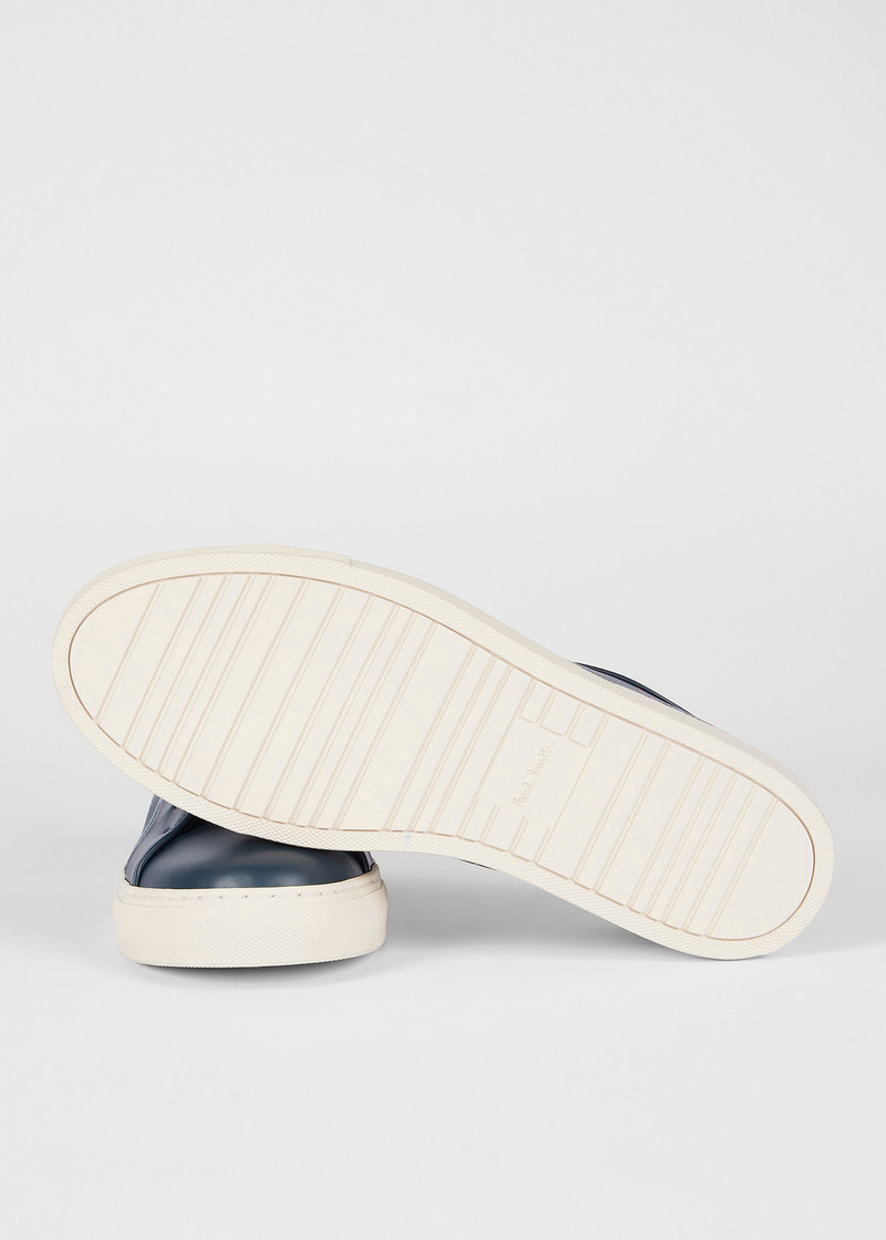Paul Smith Navy Blue 'Signature Pinstripe' Leather 'Basso' Trainers outlook