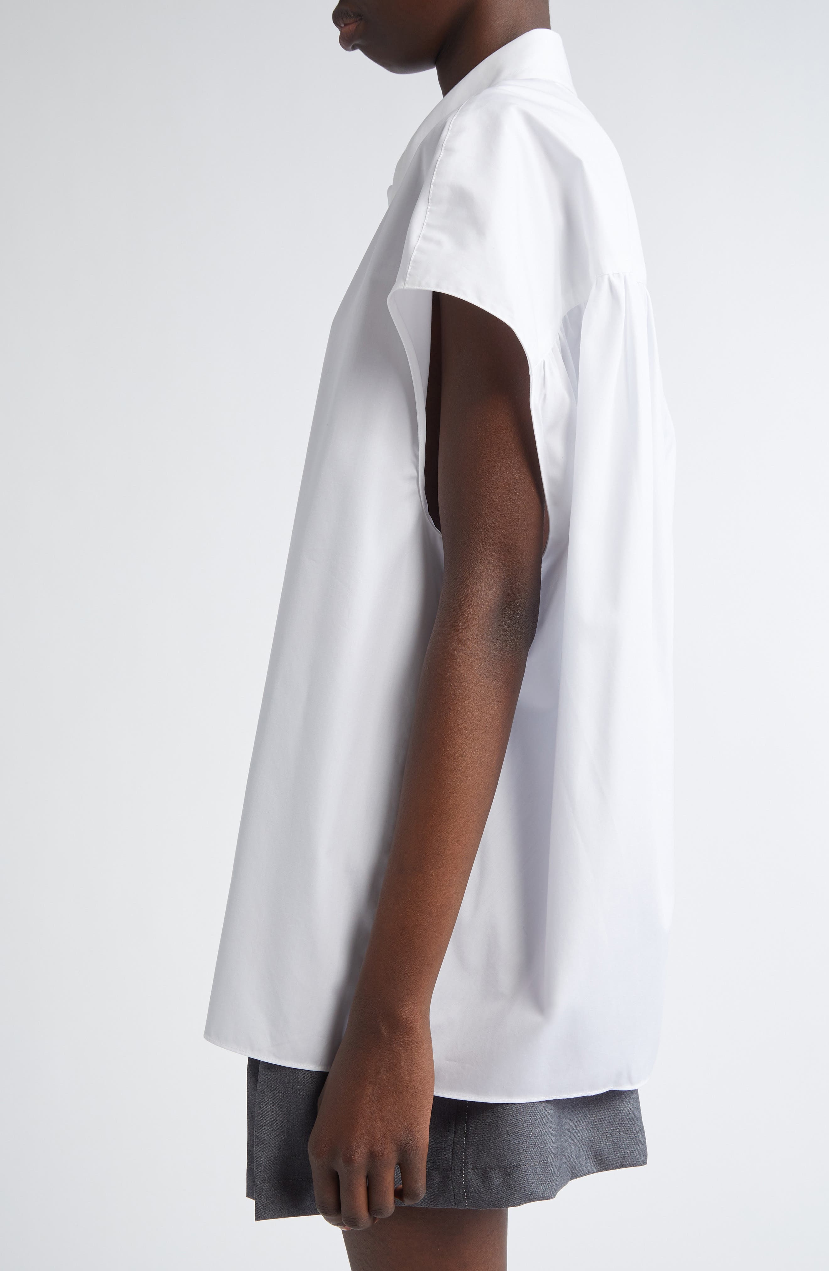Marni Embroidered Logo Sleeveless Cotton Poplin Cocoon Shirt in Lily/White at Nordstrom - 4
