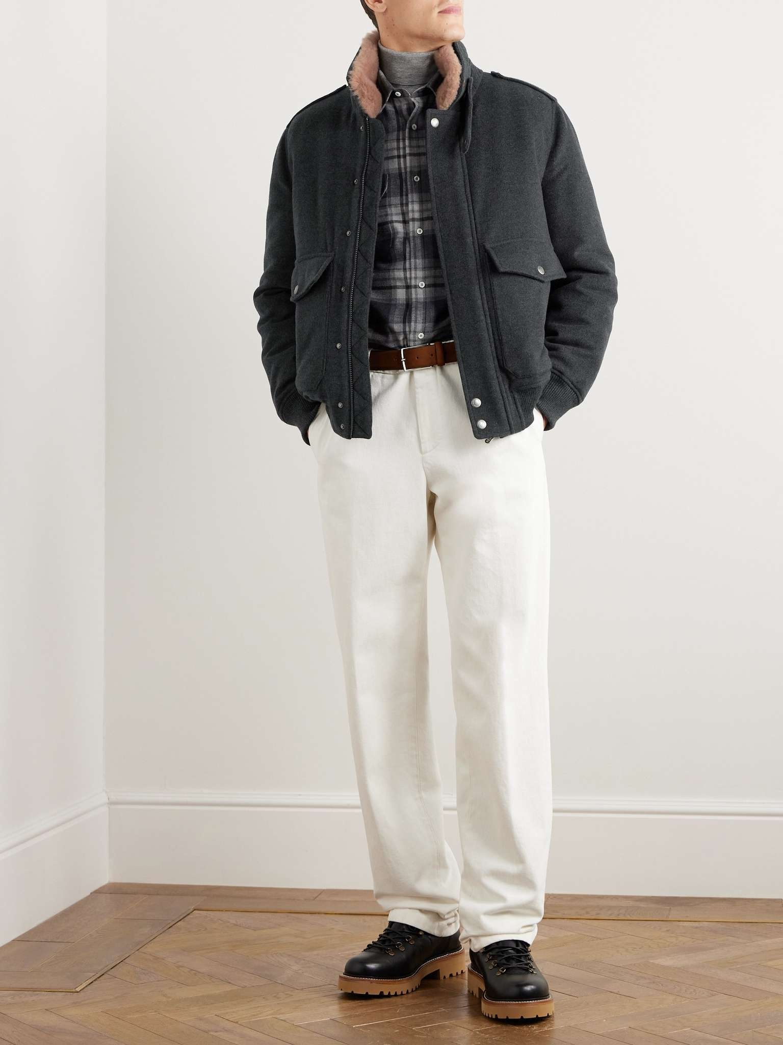 Shearling-Trimmed Cashmere Bomber Jacket - 2