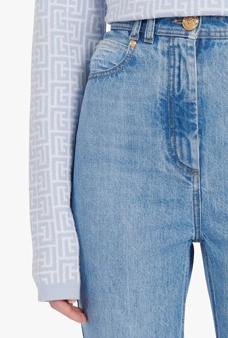 Bootcut light blue eco-designed jeans with Balmain monogram - 8