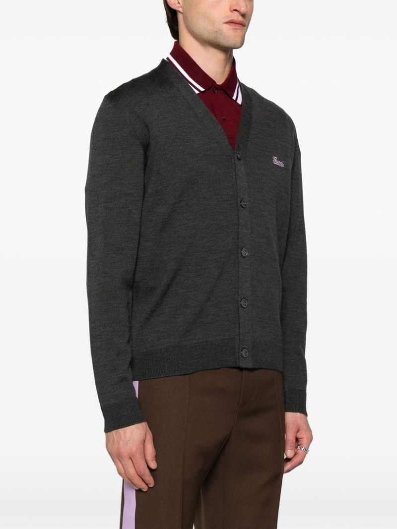 logo-embroidered wool cardigan 3