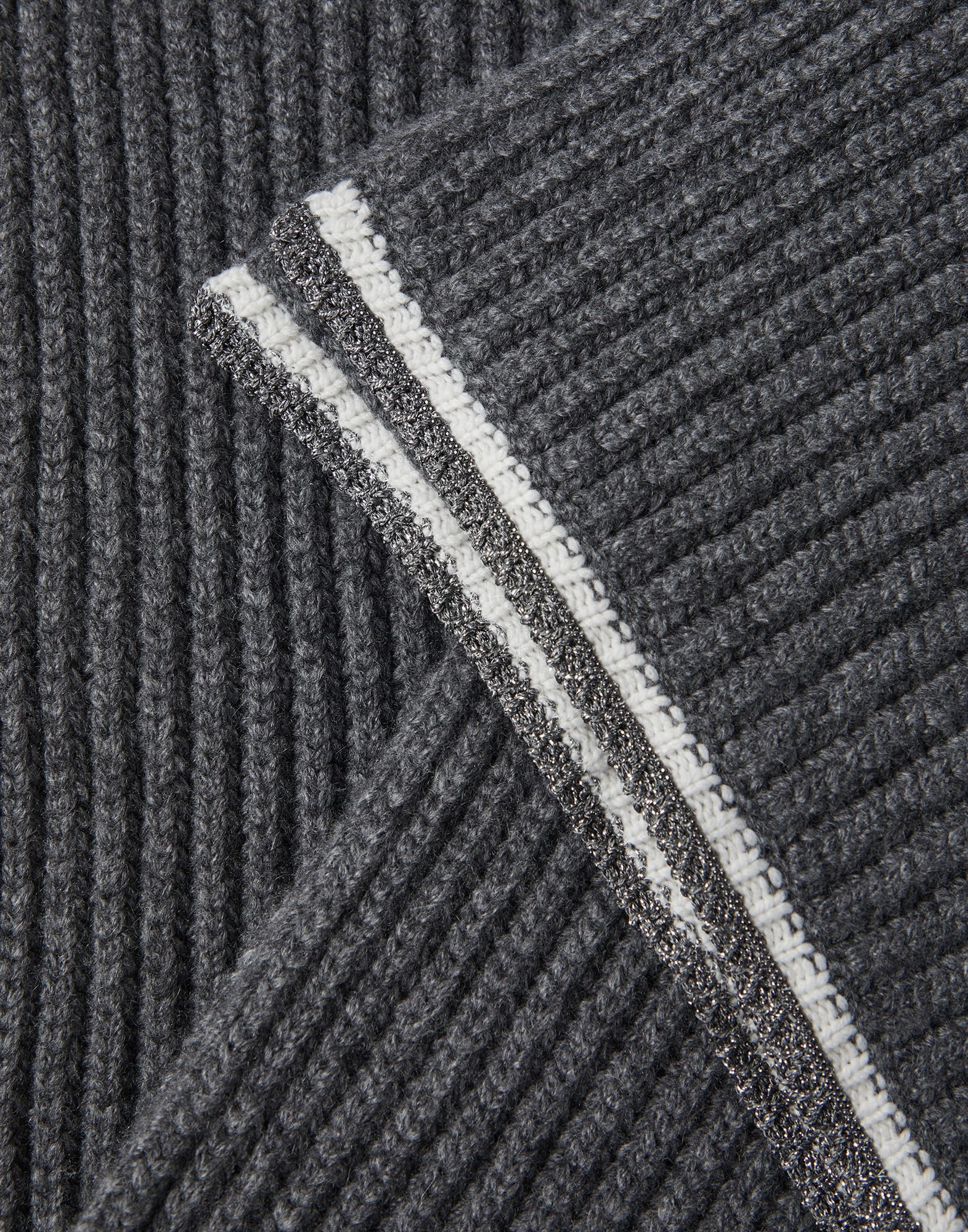 English rib knit scarf in cashmere feather yarn with sparkling trim and monili - 3