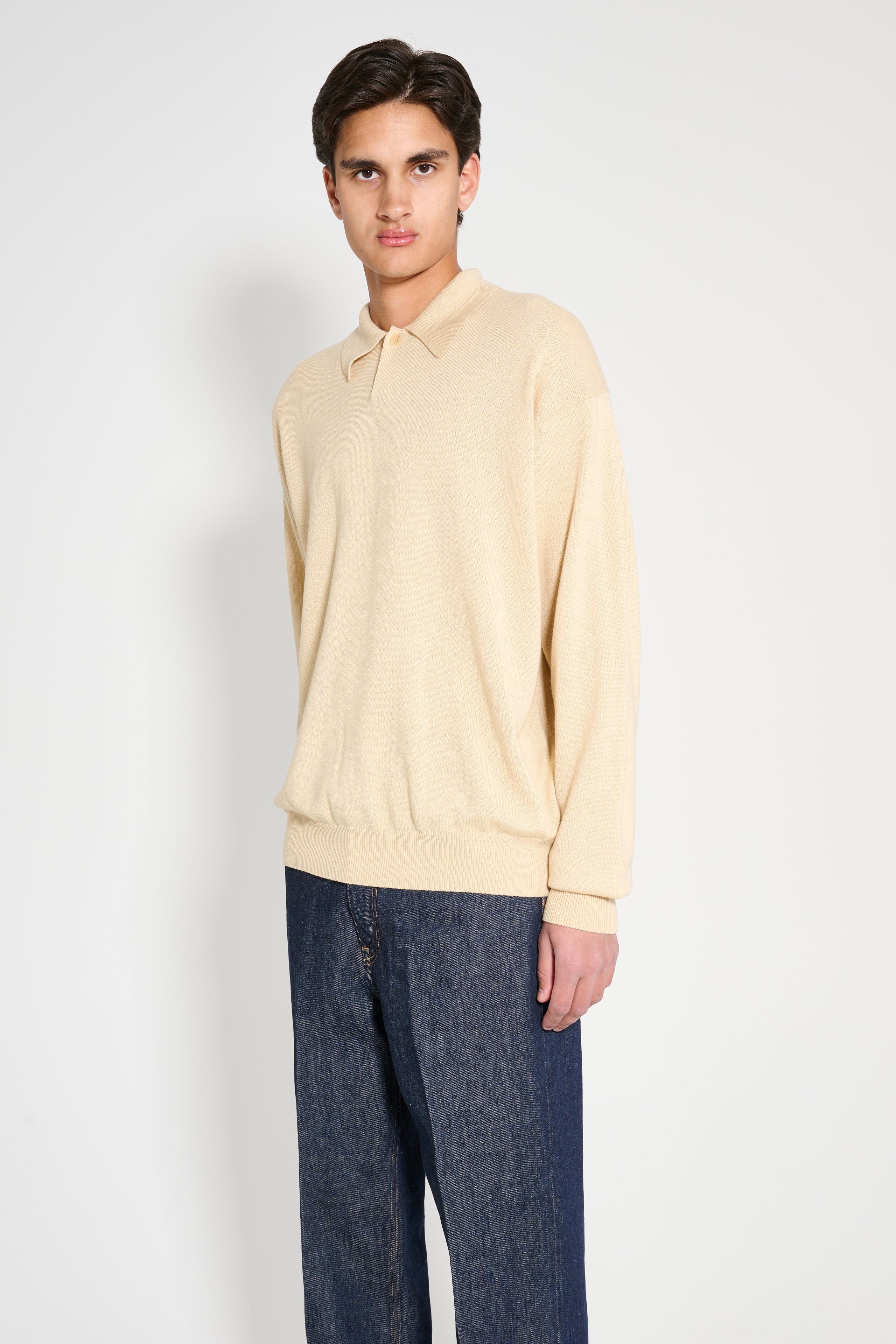AURALEE CASHMERE SILK WOOL KNIT POLO LIGHT BEIGE - 2