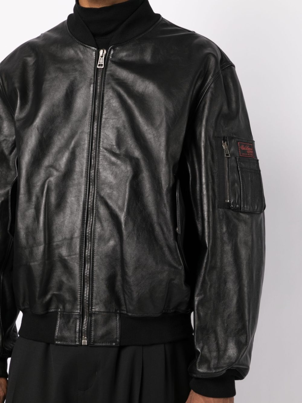 logo-patch leather bomber jacket - 5