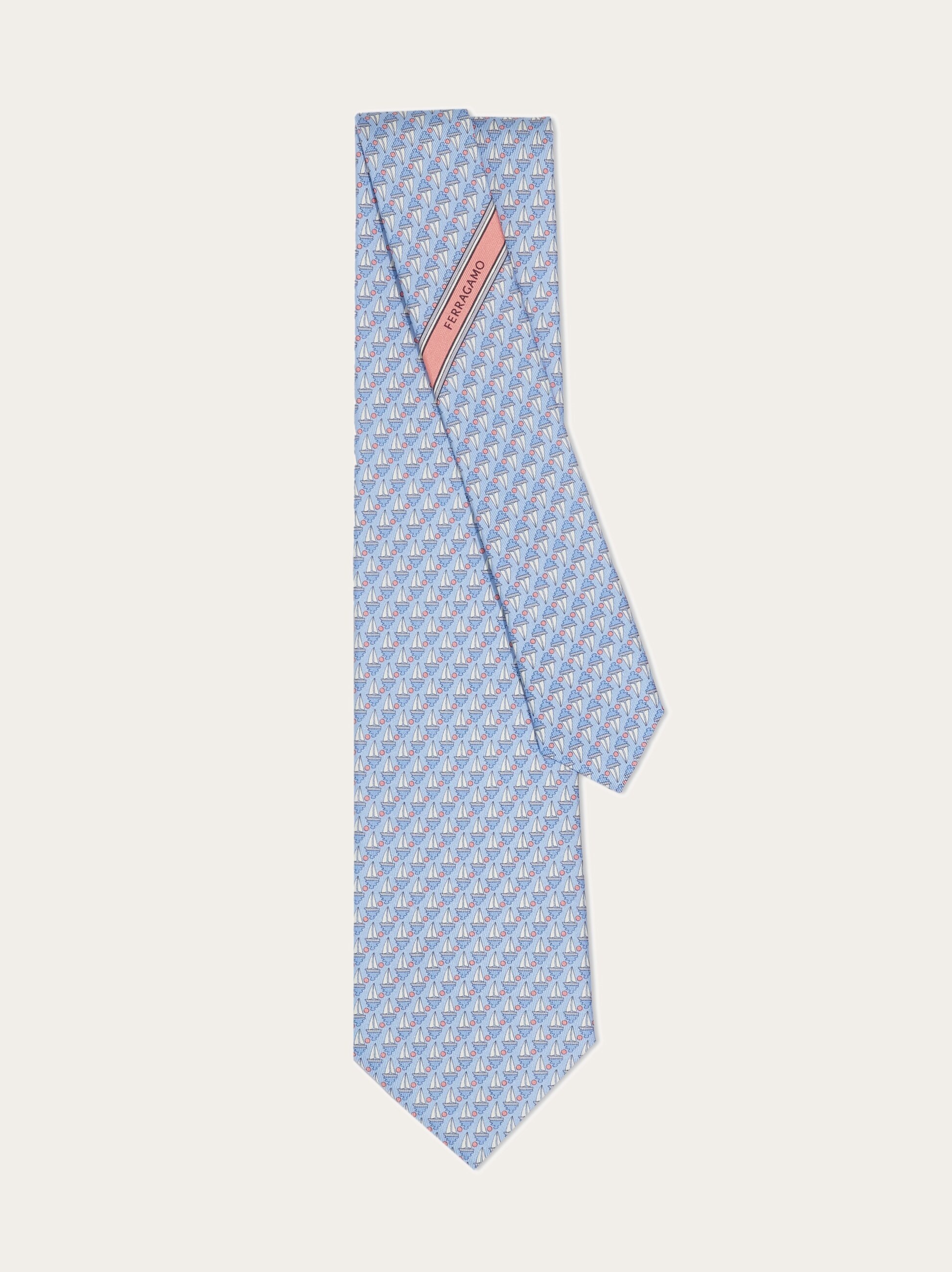 Sailing boat print silk tie - 3
