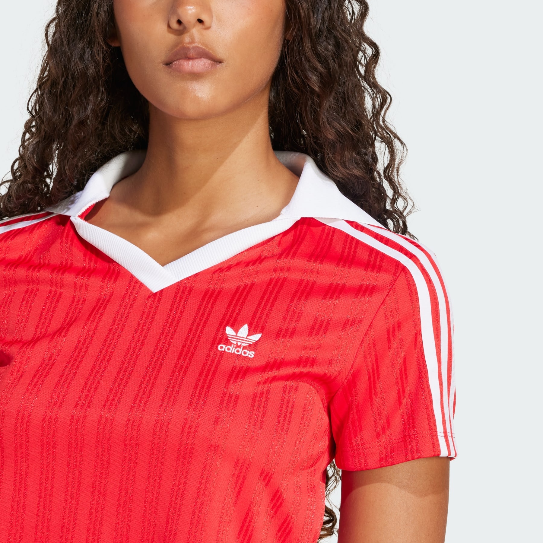 ADIDAS【送料込】Adicolor Football V-Neck Crop Polo Shirt Adidas - Adicolor Football Jacquard V-Neck Polo in White – Stoy