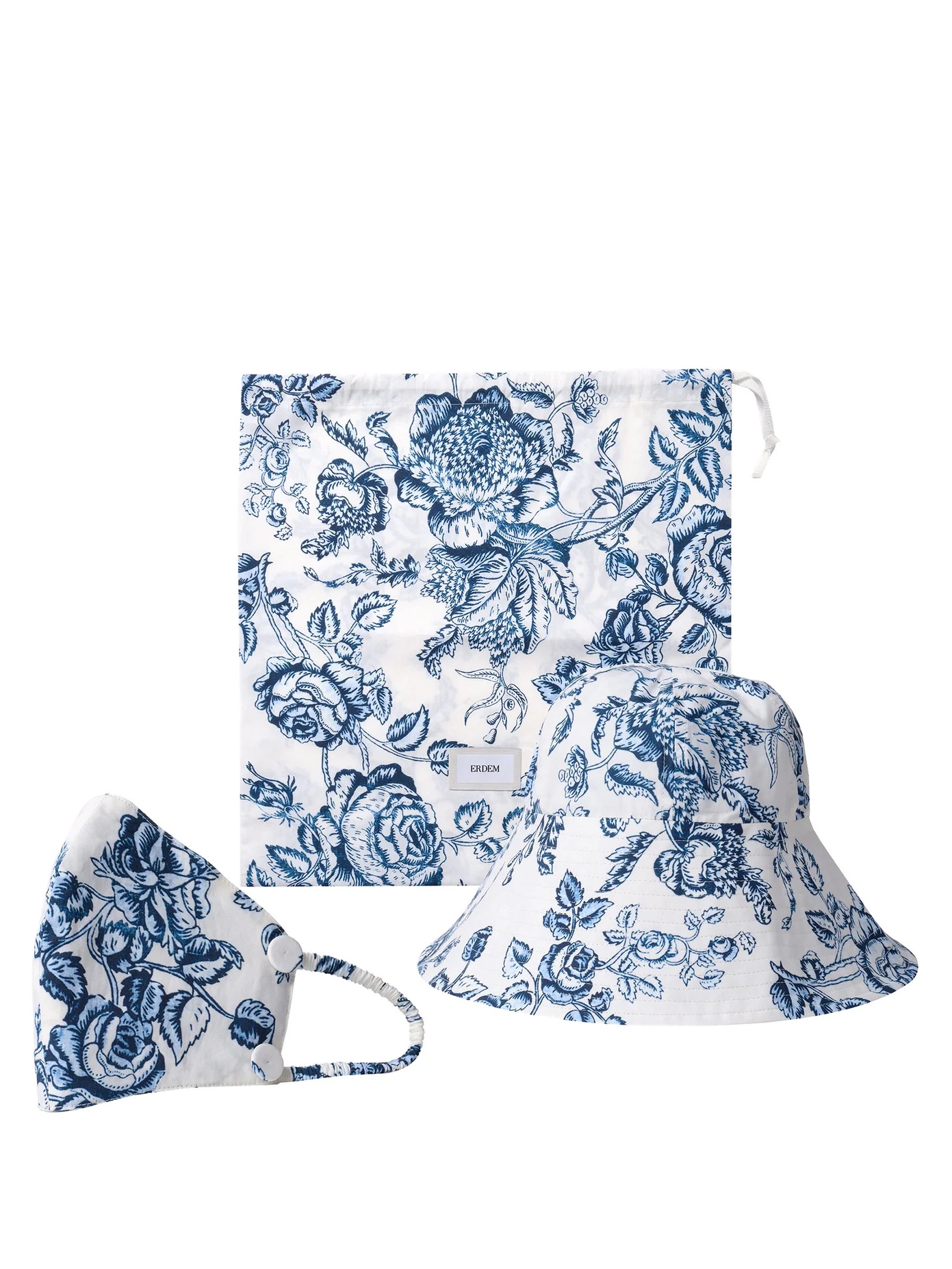 Floral-print bucket hat and face mask set - 1