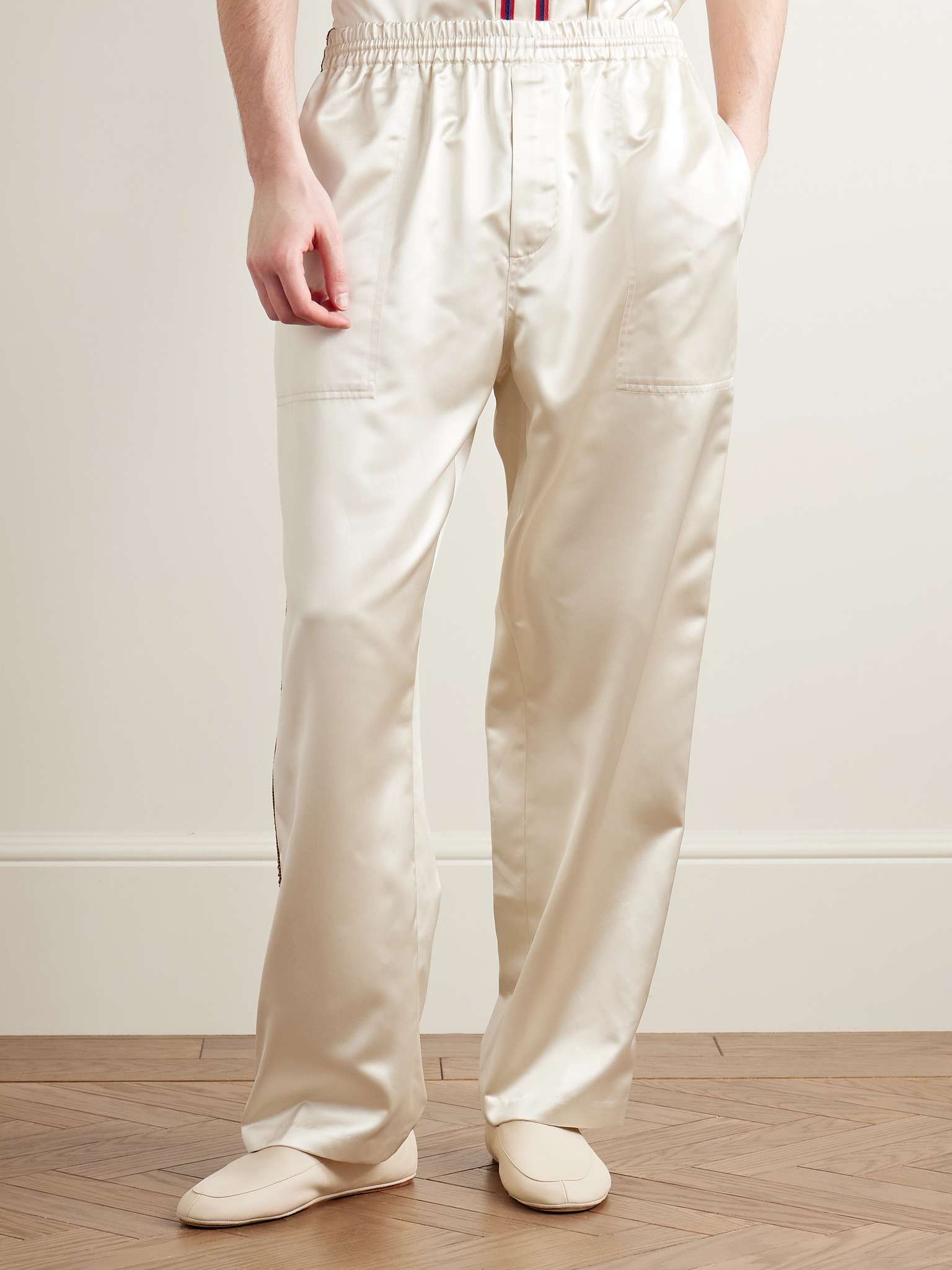 Candyfloss Straight-Leg Embroidered Voile-Trimmed Satin Track Pants - 3