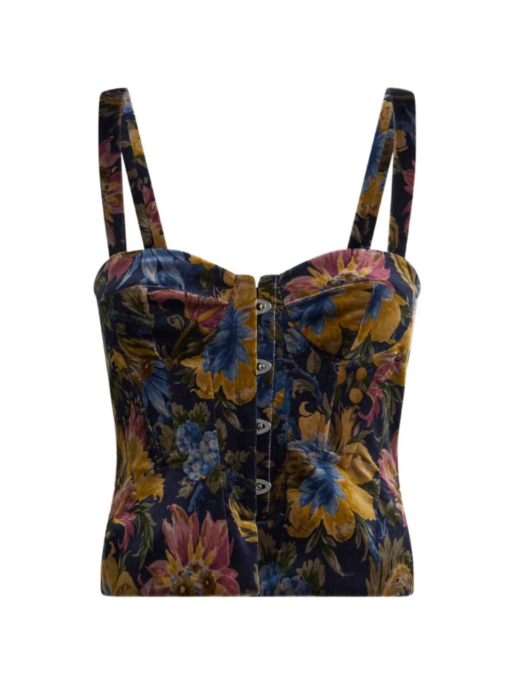 cotton velvet corset top with floral overprint - 1