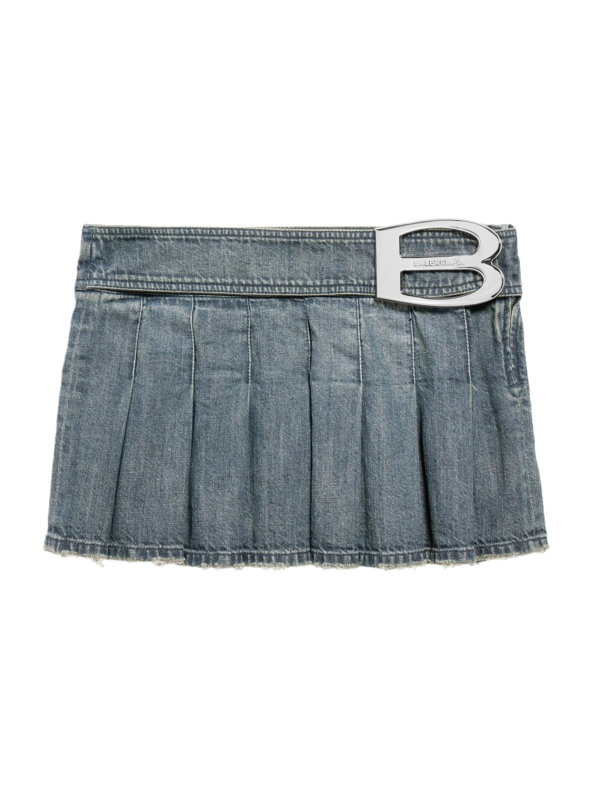 Women's Buckle Pleated Skirt - Blue - 1