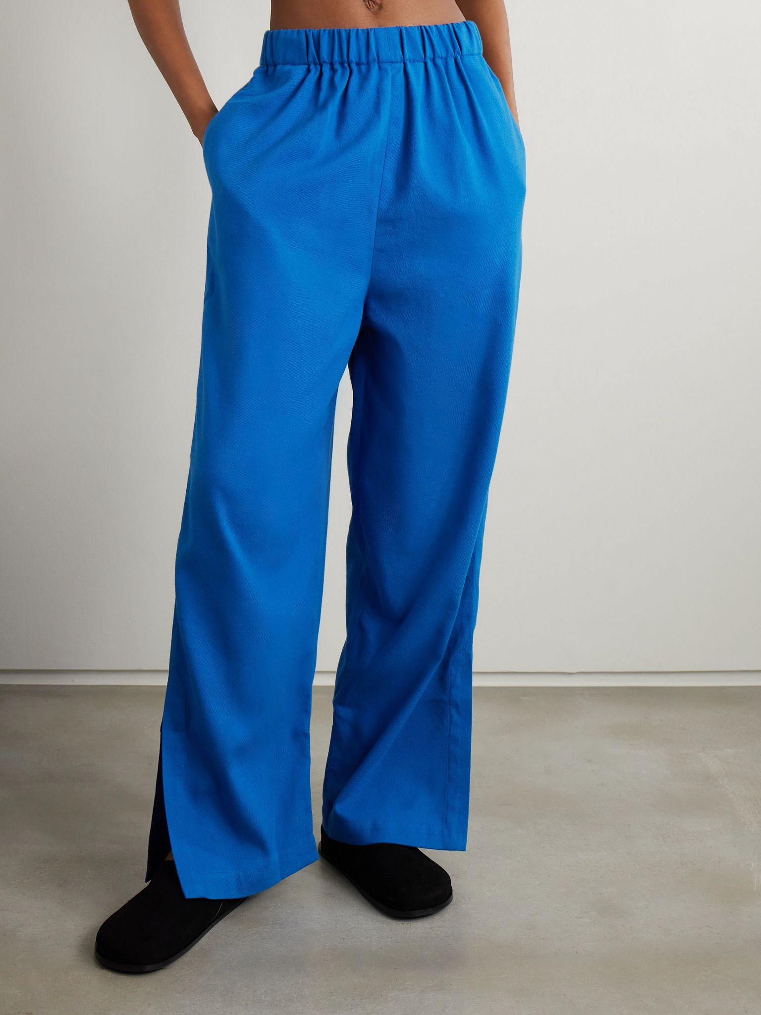 Palazzo cotton-blend wide-leg pants Blue - 3