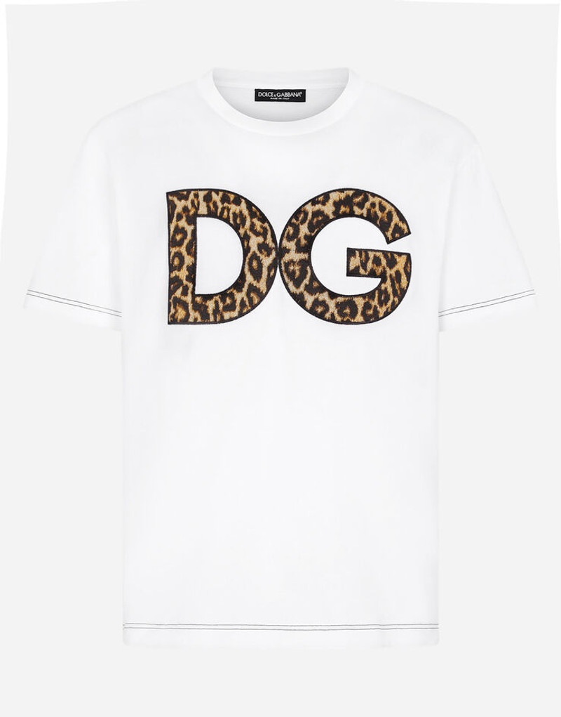 Cotton T-shirt with leopard-print DG patch 1