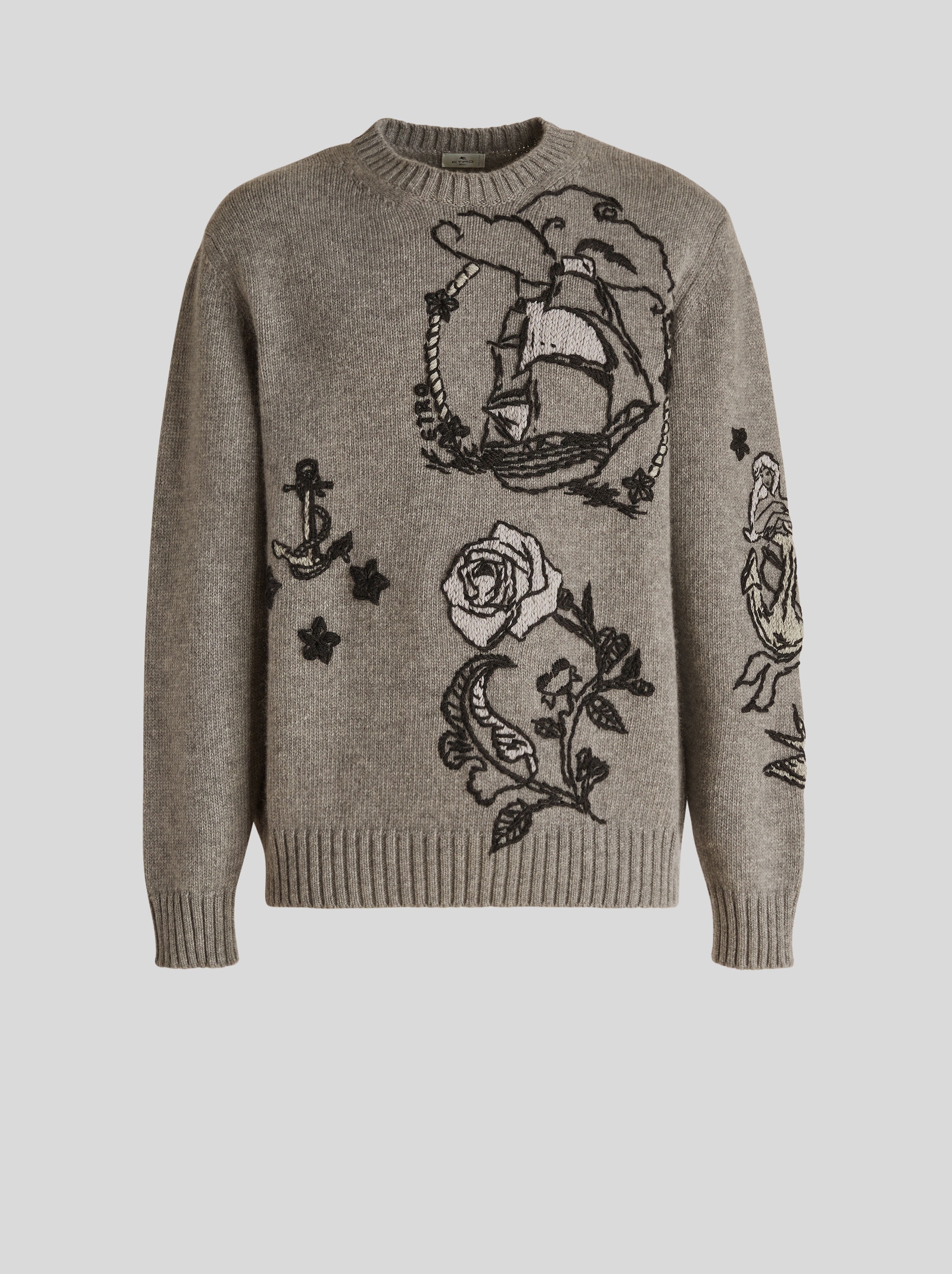 VIRGIN WOOL JUMPER WITH OLD SCHOOL TATTOO EMBROIDERY - 1