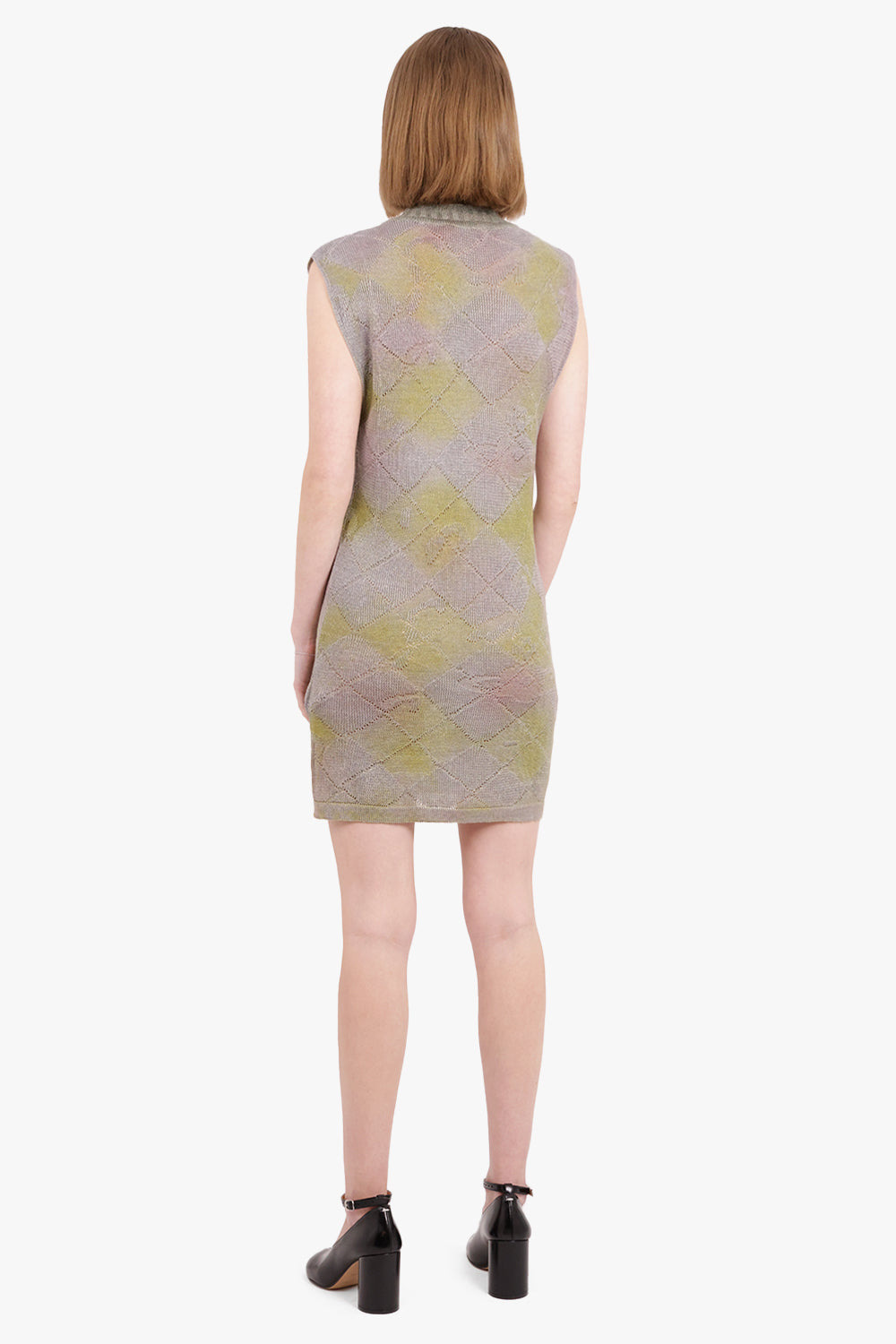 PEARL V NECK S/LESS ARGYLE KNIT DRESS | MULTI - 3