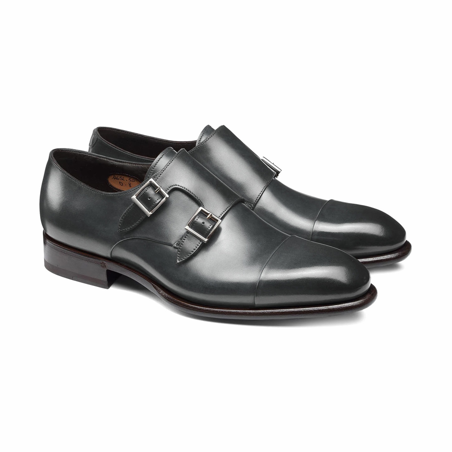 Men's grey leather double-buckle shoe - 5